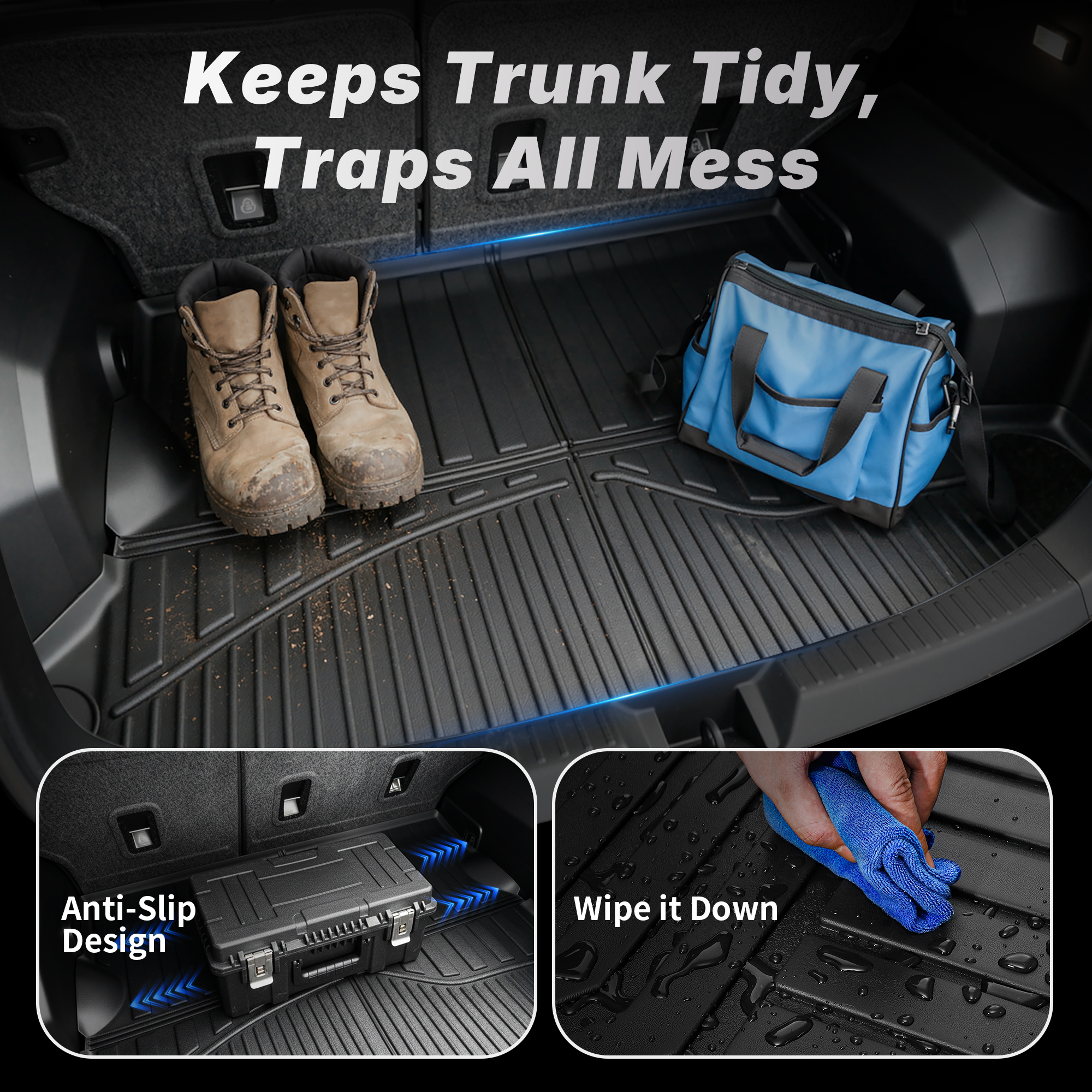 Side view of OEDRO Custom Fit Floor Mats & Trunk Mat with Backrest for 2024–2026 Chevy Trax & Buick Envista, TPE All-Weather Full Set, Anti-Slip Interior Protectio