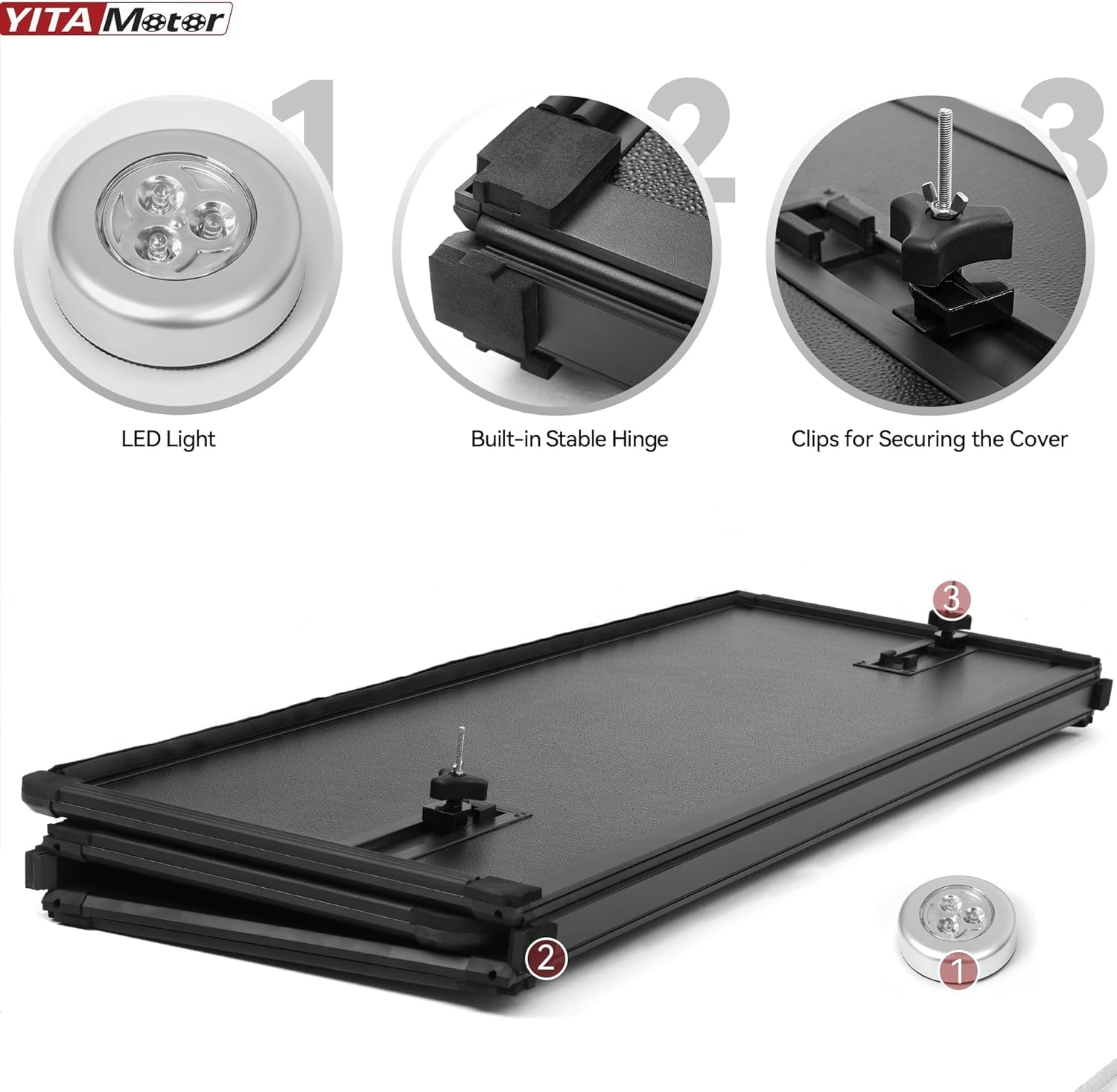 Side view of YITAMOTOR FRP Hard Tri-Fold Tonneau Cover for 2005-2015 Toyota Tacoma 6 ft Bed (Excl. Trail Edition)
