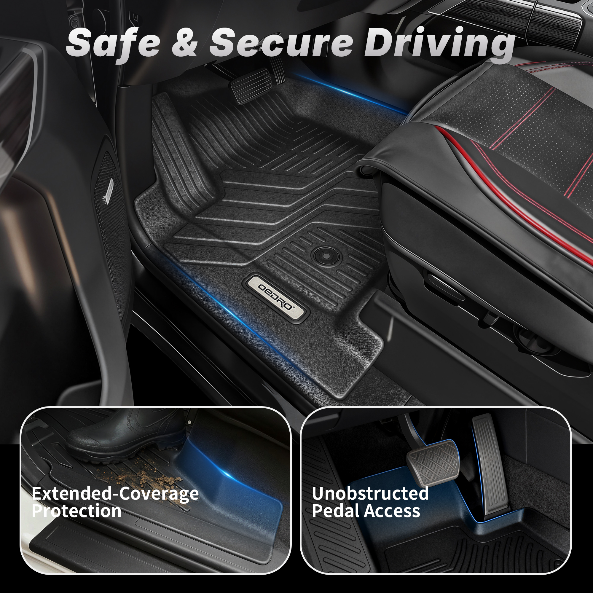 Side view of OEDRO Custom Fit Floor Mats & Trunk Mat with Backrest for 2024–2026 Chevy Trax & Buick Envista, TPE All-Weather Full Set, Anti-Slip Interior Protectio