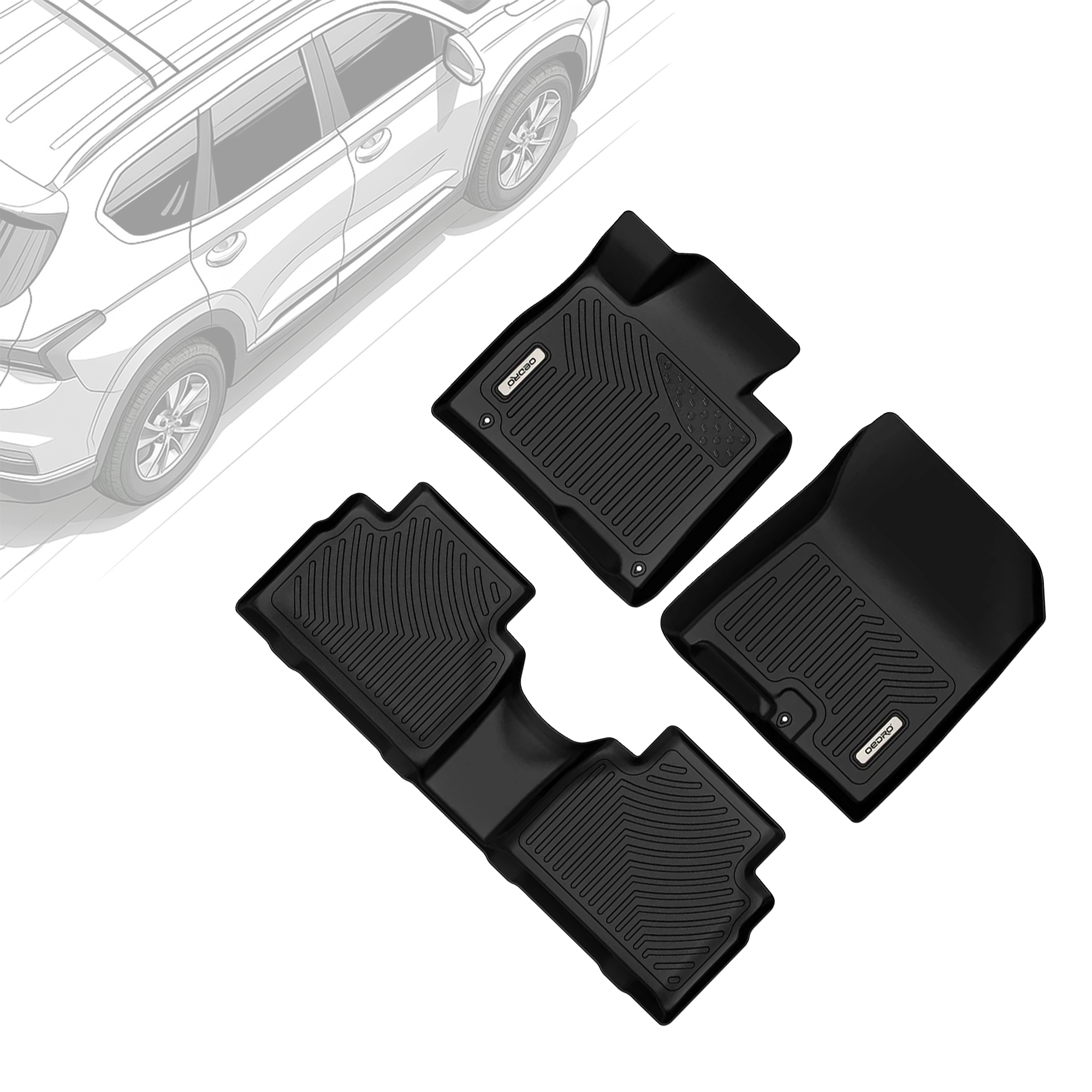 Side view of OEDRO Floor Mats for 2019-2020 Hyundai Santa Fe 5 Passenger Models, Black TPE All-Weather Guard Liner Set
