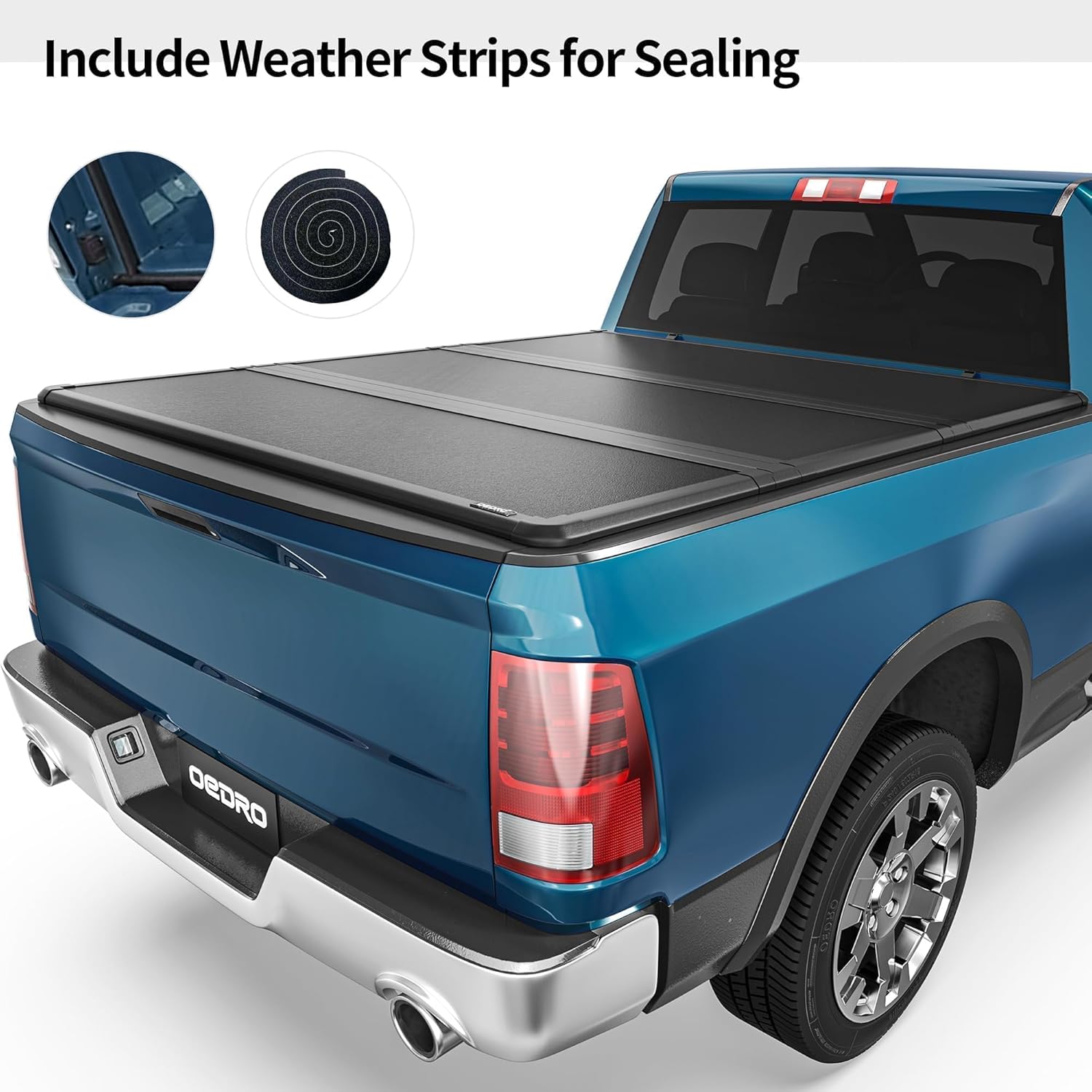 Side view of OEDRO 6.2FT FRP Hard Tri-fold Tonneau Cover Fold Truck Bed Covers Fits for Chevy Colorado/GMC Canyon 2015-2022 with 6.2 Feet Bed