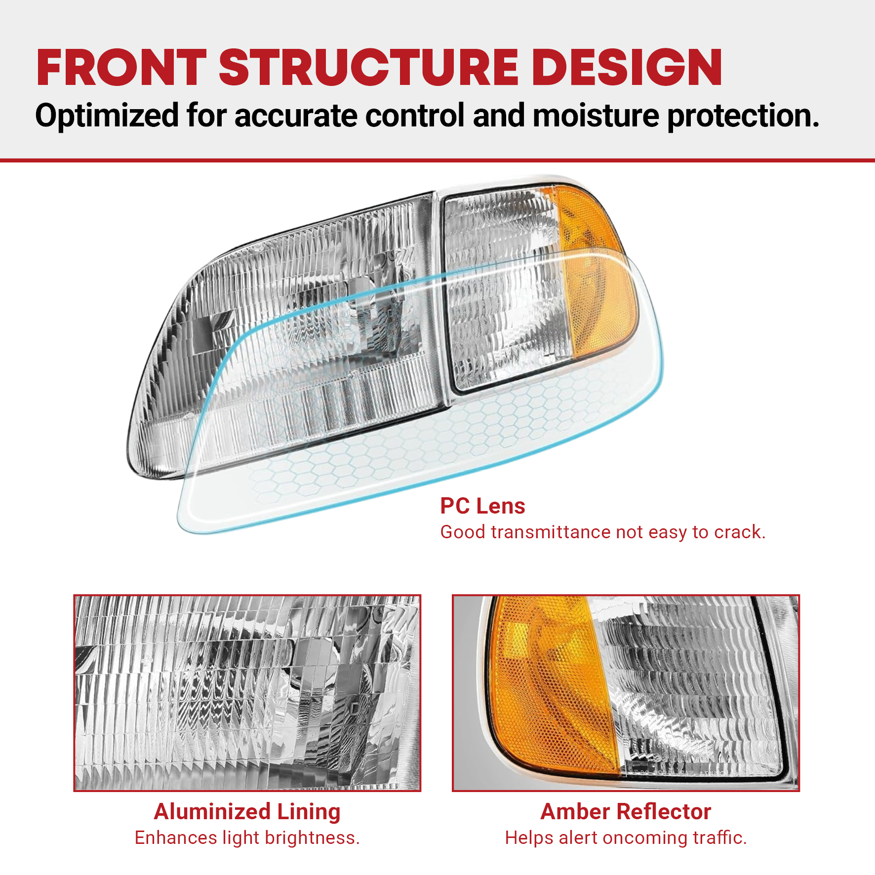 Side view of YITAMOTOR® 1997-2004 Ford F-150, 1997-2002 Ford Expedition Headlight Assembly Replacement Chrome Housing