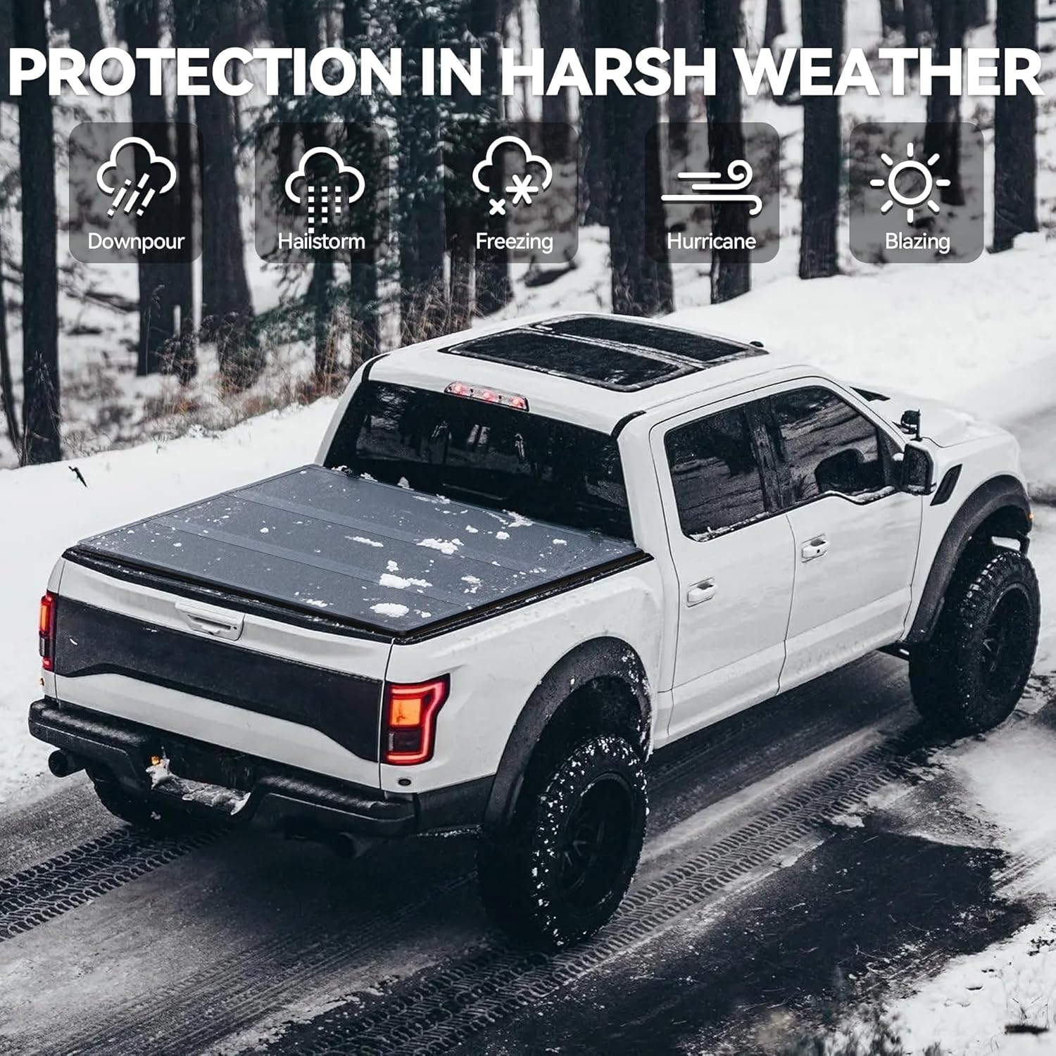 Side view of YITAMOTOR FRP Hard Tri-Fold Tonneau Cover for 2005-2015 Toyota Tacoma 6 ft Bed (Excl. Trail Edition)