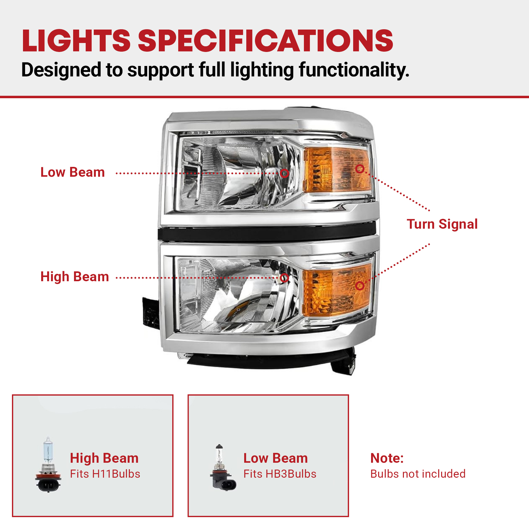 Side view of YITAMOTOR® Front Headlights Chrome Headlamps for 2014-2015 Chevy Silverado 1500 Amber Side