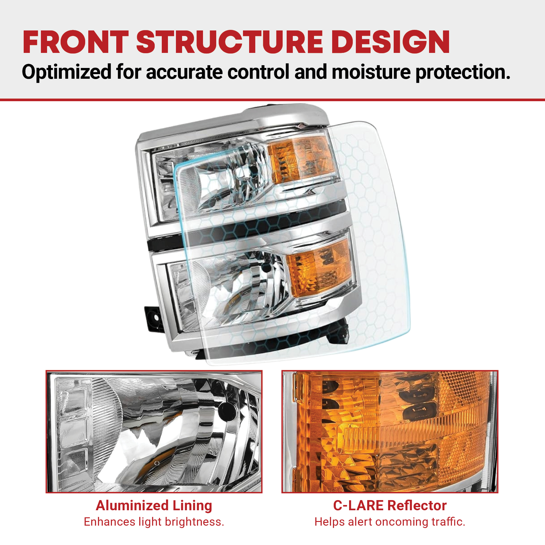 Side view of YITAMOTOR® Front Headlights Chrome Headlamps for 2014-2015 Chevy Silverado 1500 Amber Side