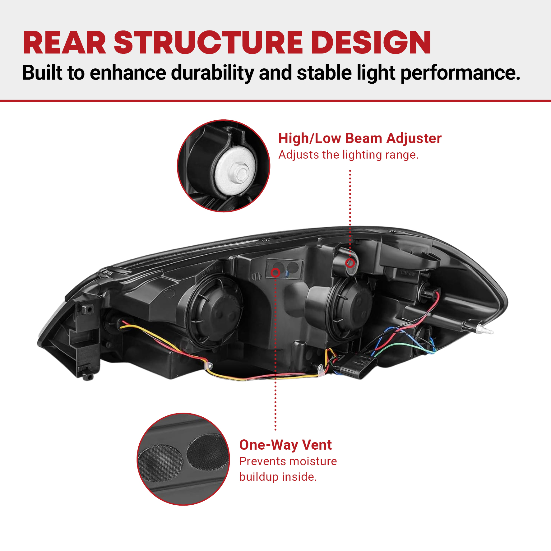 Side view of YITAMOTOR® Headlights Assembly Compatible with 2006-2013 Chevrolet Impala / 14-16 Chevy Impala Limited / 2006 2007 Monte Carlo Headlamp Replacement Bl