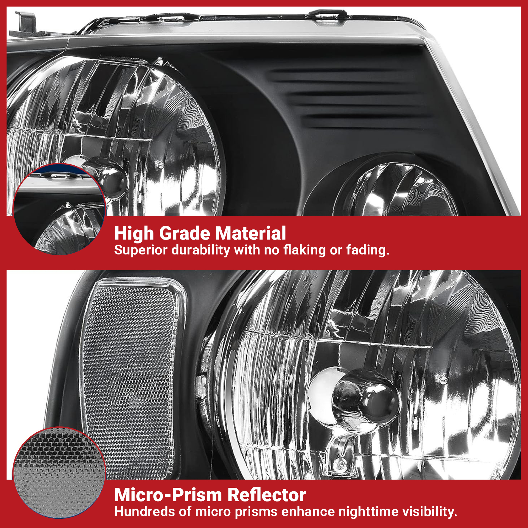 Side view of YITAMOTOR® Headlight Assembly Compatible with 2004 2005 2006 2007 2008 Ford F-150 Black Housing Clear Reflector Clear Lens Passenger and Driver side