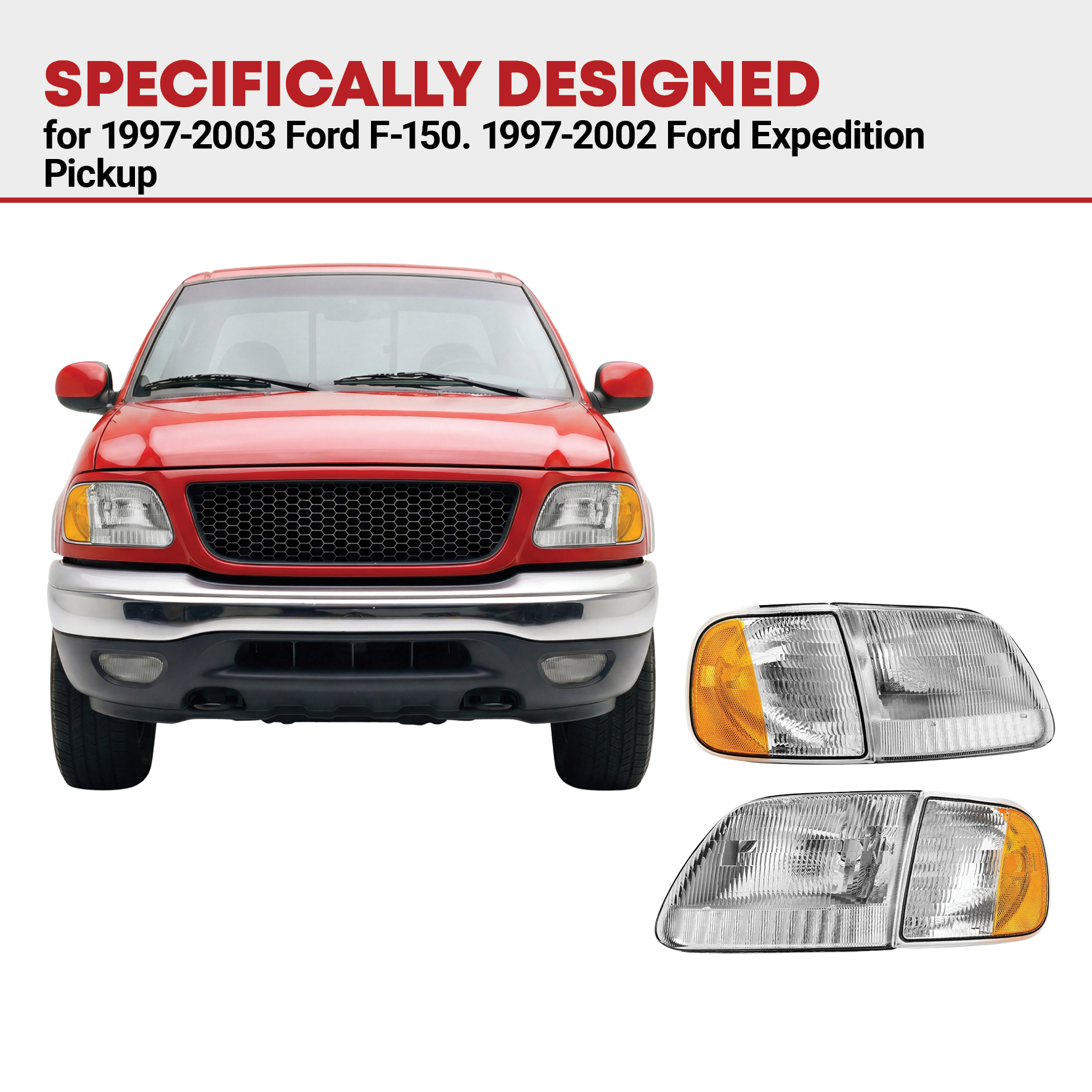 Side view of YITAMOTOR® 1997-2004 Ford F-150, 1997-2002 Ford Expedition Headlight Assembly Replacement Chrome Housing