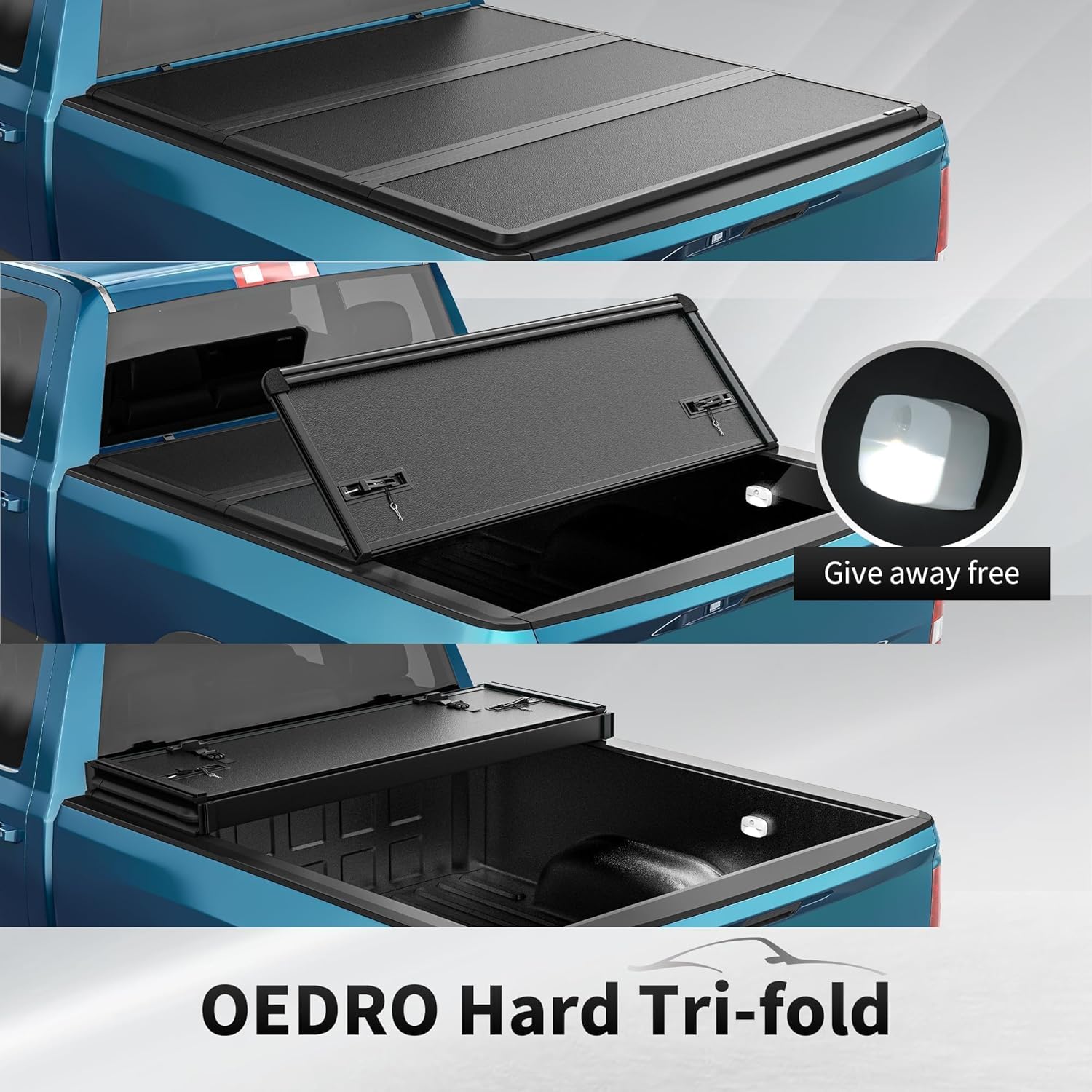 Side view of OEDRO 6.2FT FRP Hard Tri-fold Tonneau Cover Fold Truck Bed Covers Fits for Chevy Colorado/GMC Canyon 2015-2022 with 6.2 Feet Bed