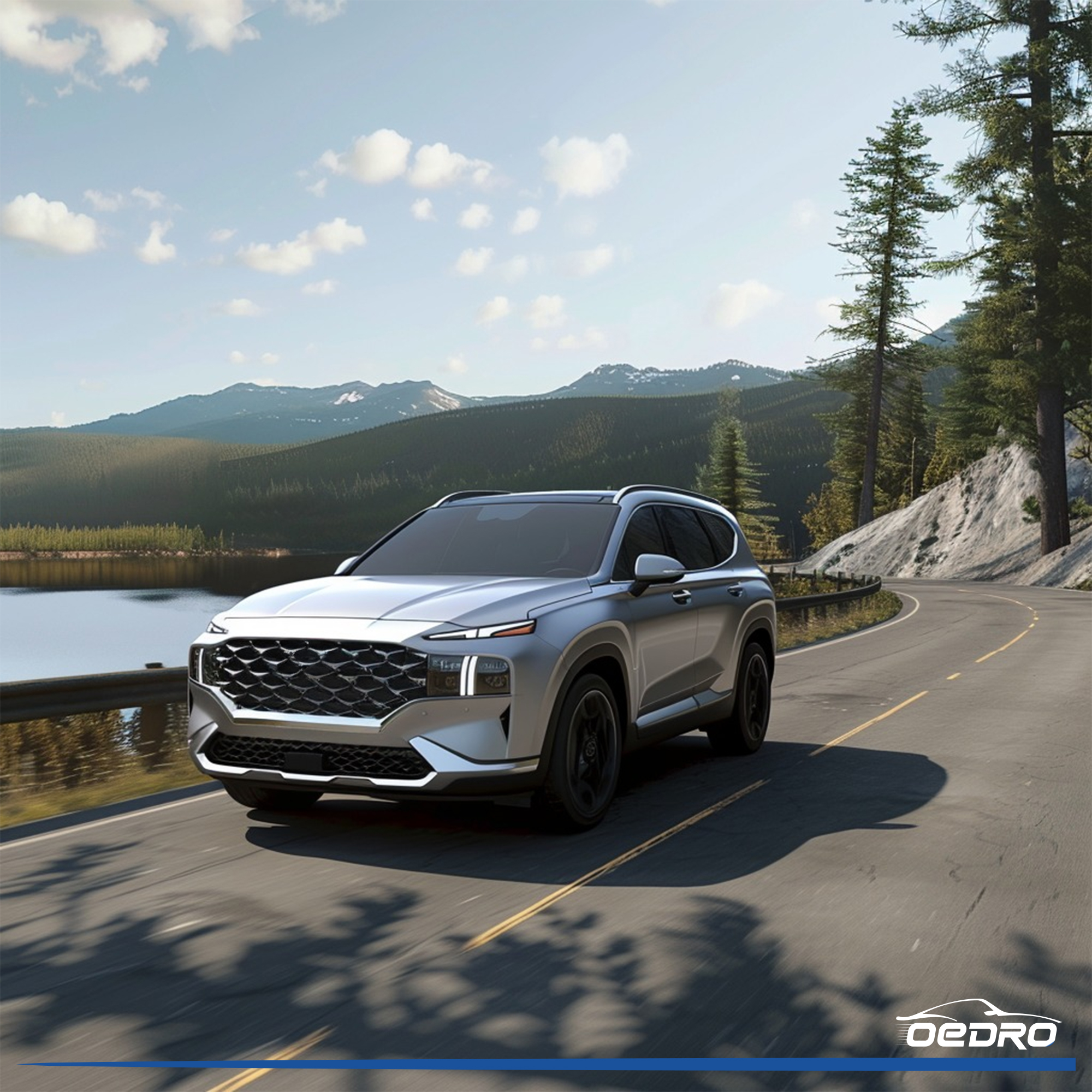 Side view of OEDRO Floor Mats for 2021-2023 Hyundai Santa Fe 5 Seat, TPE All-Weather Guard Front and Rear Row Full Set Liners