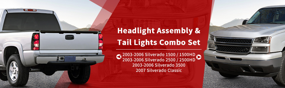 2003-2006 Chevrolet Silverado LED DRL Headlights + Smoke Lens Taillights Combo