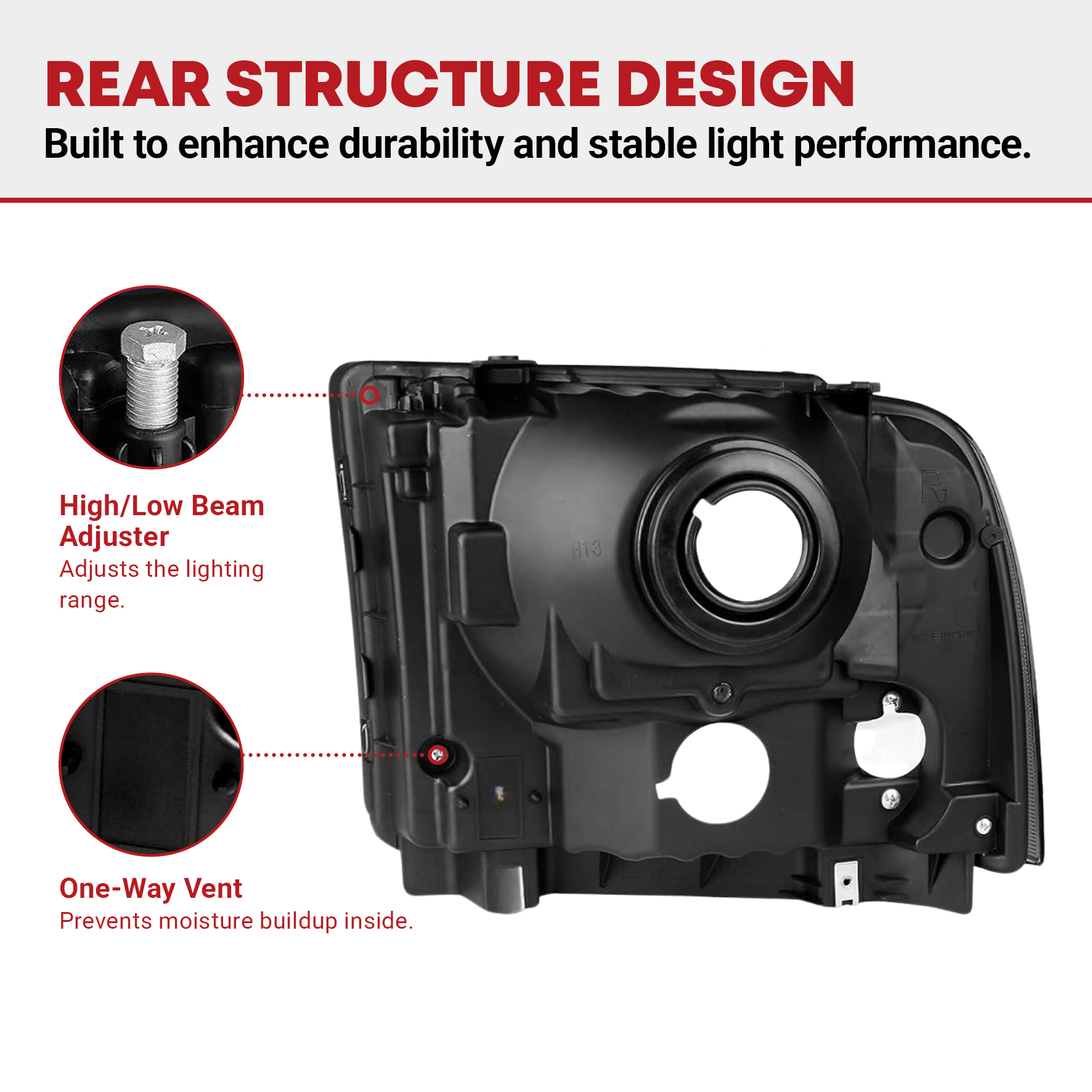 Side view of YITAMOTOR® Headlight Assembly Compatible with 05 06 07 Ford F250 F350 F450 F550 Super Duty/05 Ford Excursion Headlight Assembly OE Projector Headlamp