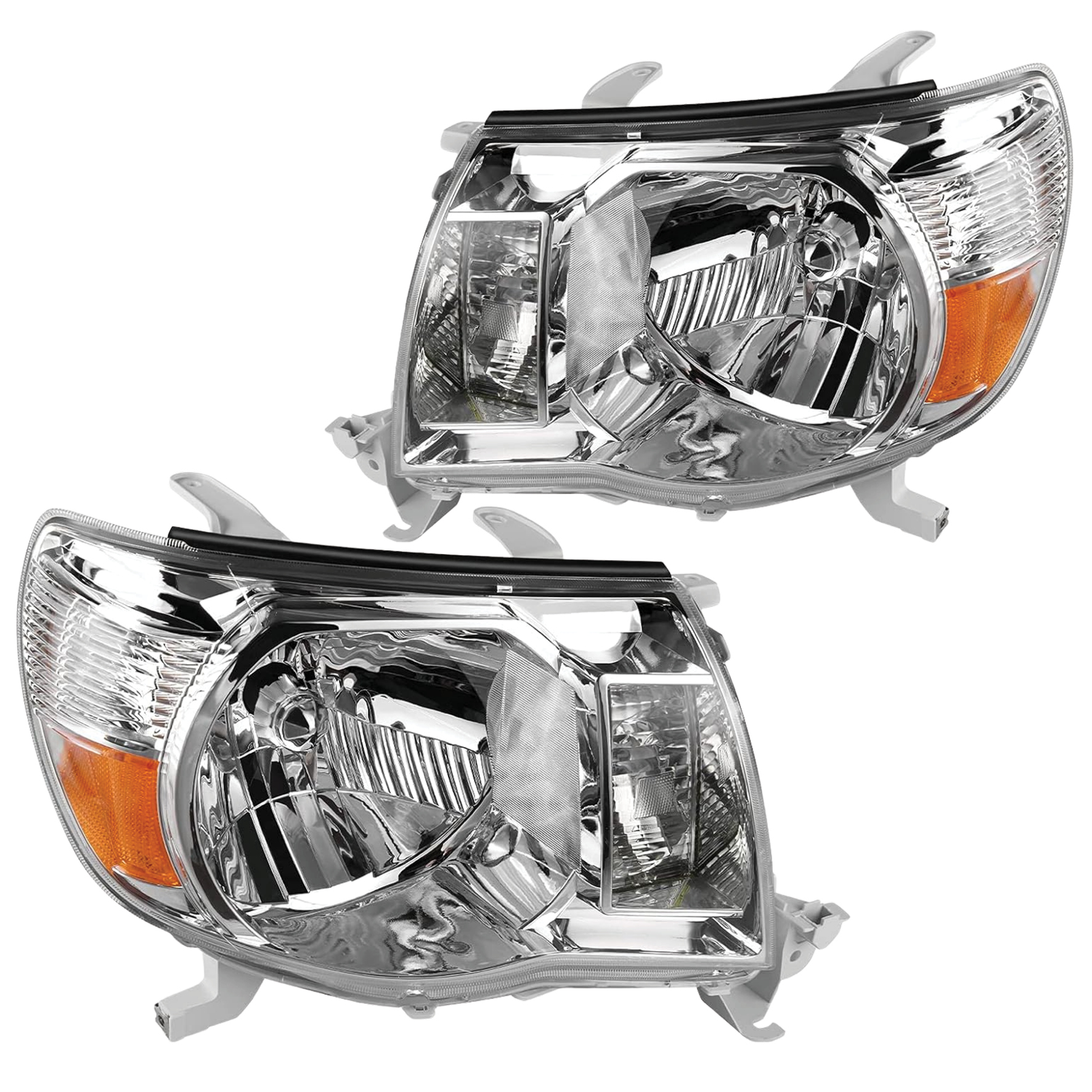 YITAMOTOR® 05-11 Toyota Tacoma Pickup Truck Headlight Assembly OE Style Chrome Housing Amber Reflector