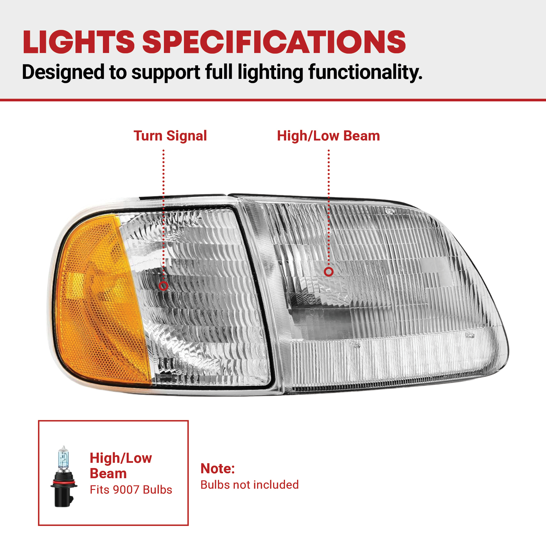 Side view of YITAMOTOR® 1997-2004 Ford F-150, 1997-2002 Ford Expedition Headlight Assembly Replacement Chrome Housing