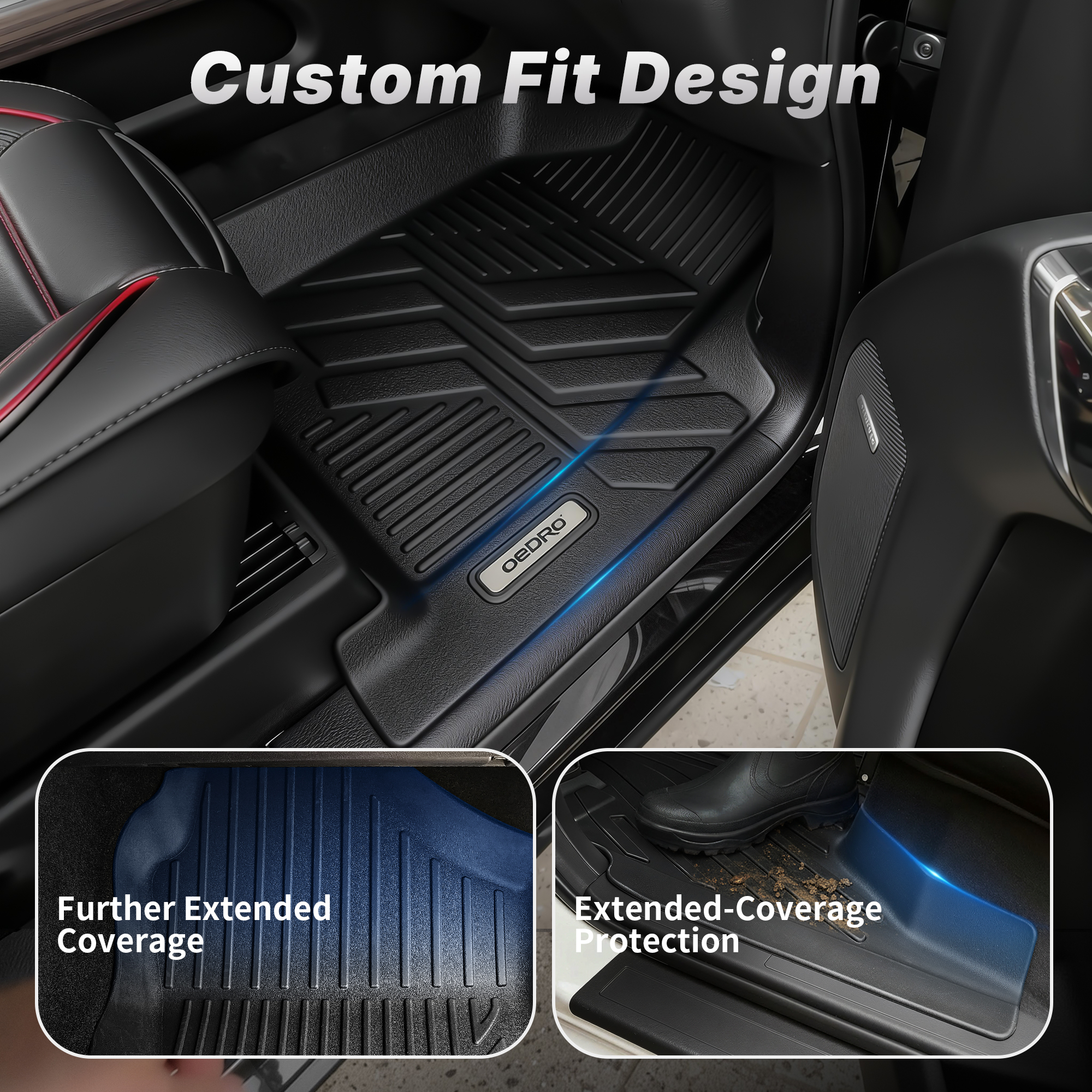 Side view of OEDRO Custom Fit Floor Mats & Trunk Mat with Backrest for 2024–2026 Chevy Trax & Buick Envista, TPE All-Weather Full Set, Anti-Slip Interior Protectio