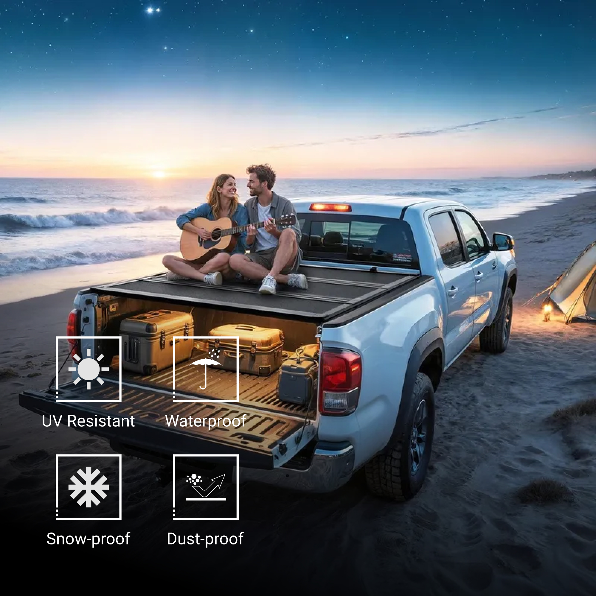 Side view of YITAMOTOR Low-Profile Hard Tri-Fold Tonneau Cover for 2022-2026 Ford Maverick 4.5ft Bed
