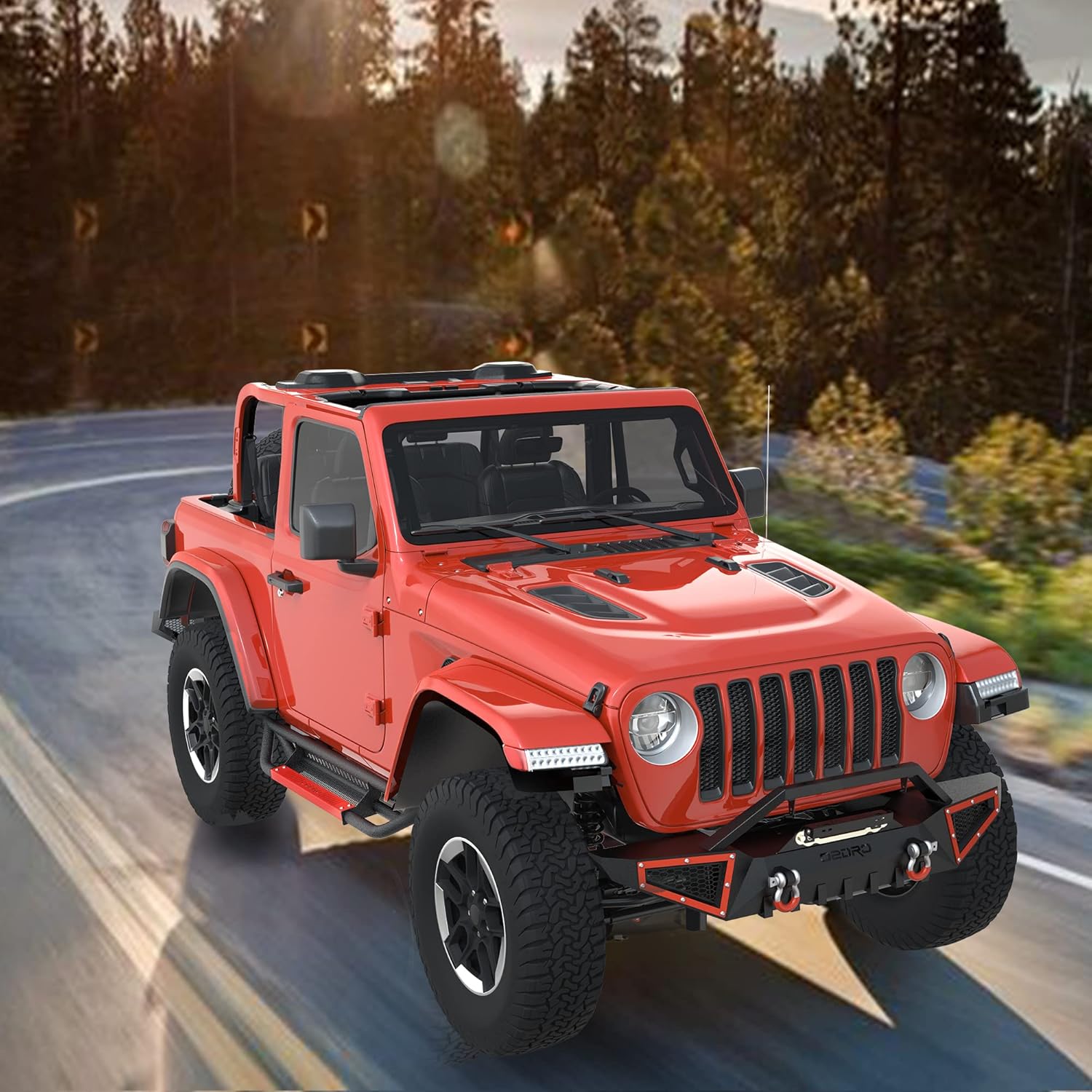 Side view of OEDRO 6 inch Running Boards, Drop Side Steps Compatible with 2018-2026 Jeep Wrangler JL 2 Door, All Steel Nerf Bar Paintable Step Plates