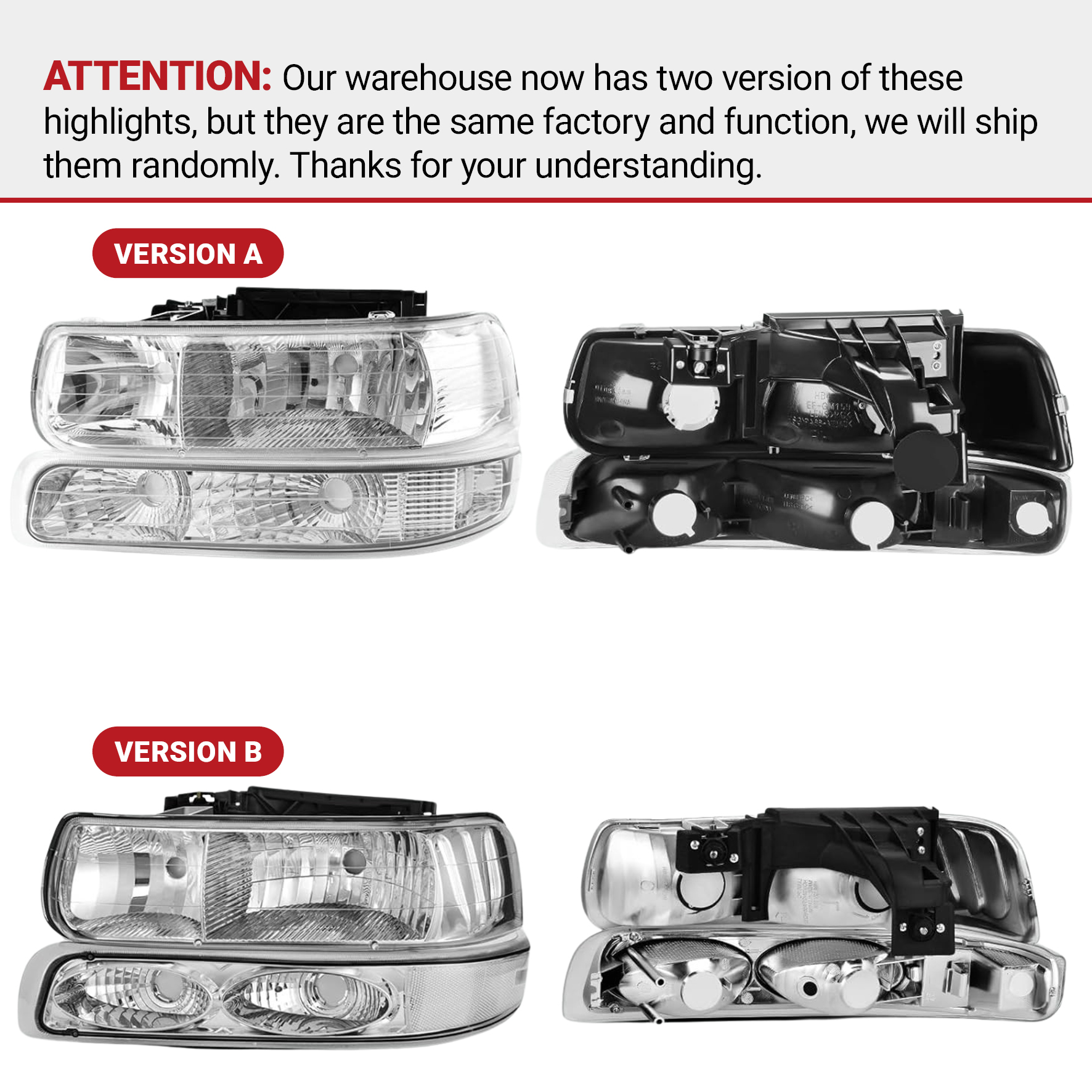 Side view of YITAMOTOR® 1999-2002 Chevy Silverado/2000-2006 Tahoe Suburban Headlights Assembly with Bumper Lights