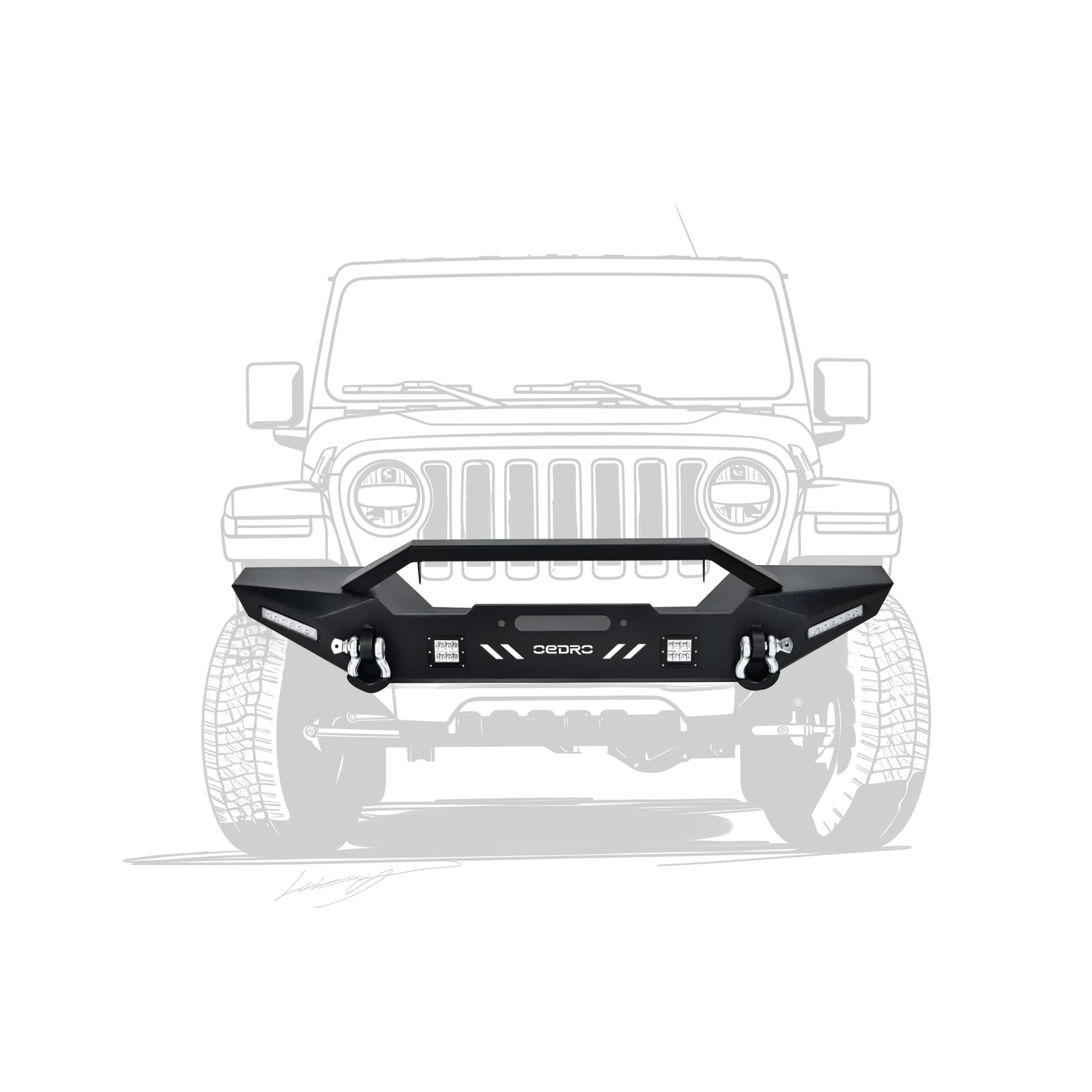 Side view of OEDRO  Front Bumper for 1987-2006 Jeep Wrangler TJ & YJ & LJ, Rock Crawler Bumper with Winch Plate Mounting & 4X LED Lights & 2X D-Rings
