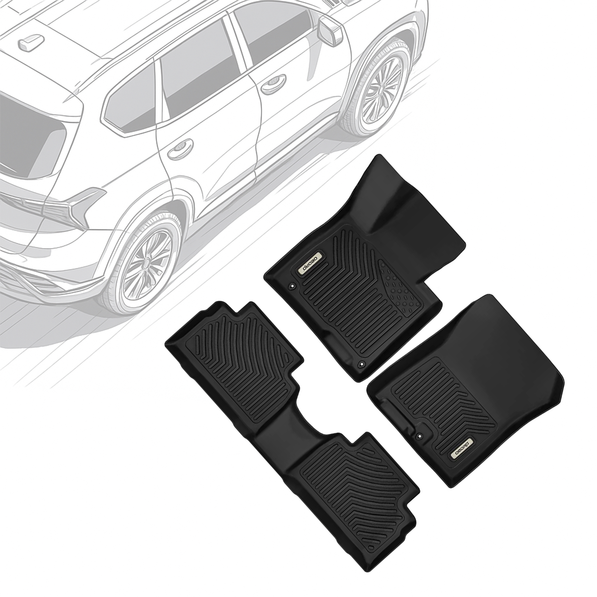 Side view of OEDRO Floor Mats for 2021-2023 Hyundai Santa Fe 5 Seat, TPE All-Weather Guard Front and Rear Row Full Set Liners