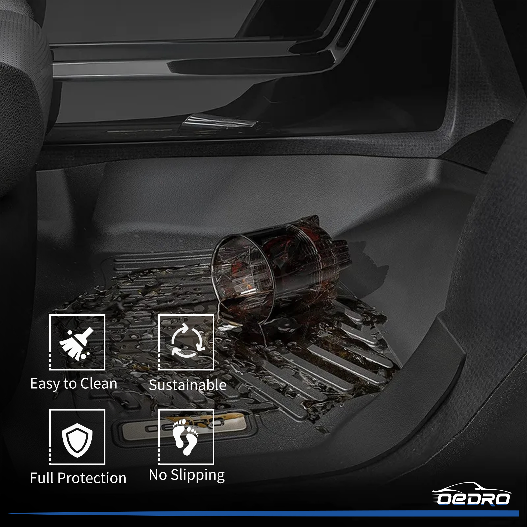 Side view of OEDRO Floor Mats for 2021-2023 Hyundai Santa Fe 5 Seat, TPE All-Weather Guard Front and Rear Row Full Set Liners