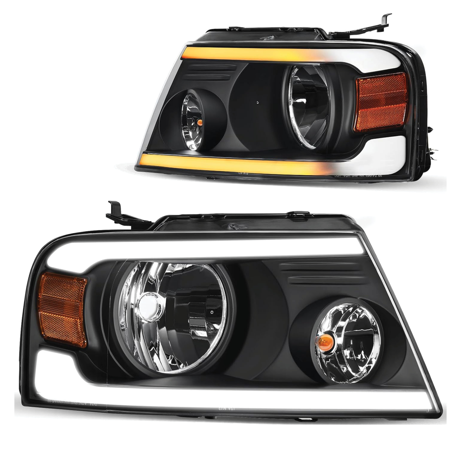 YITAMOTOR® LED DRL Headlight Assembly Replacement for 2004-2008 Ford F150 F-150 Headlamps w/Sequential Turn Signal Clear Lens Black Housing Pair Set