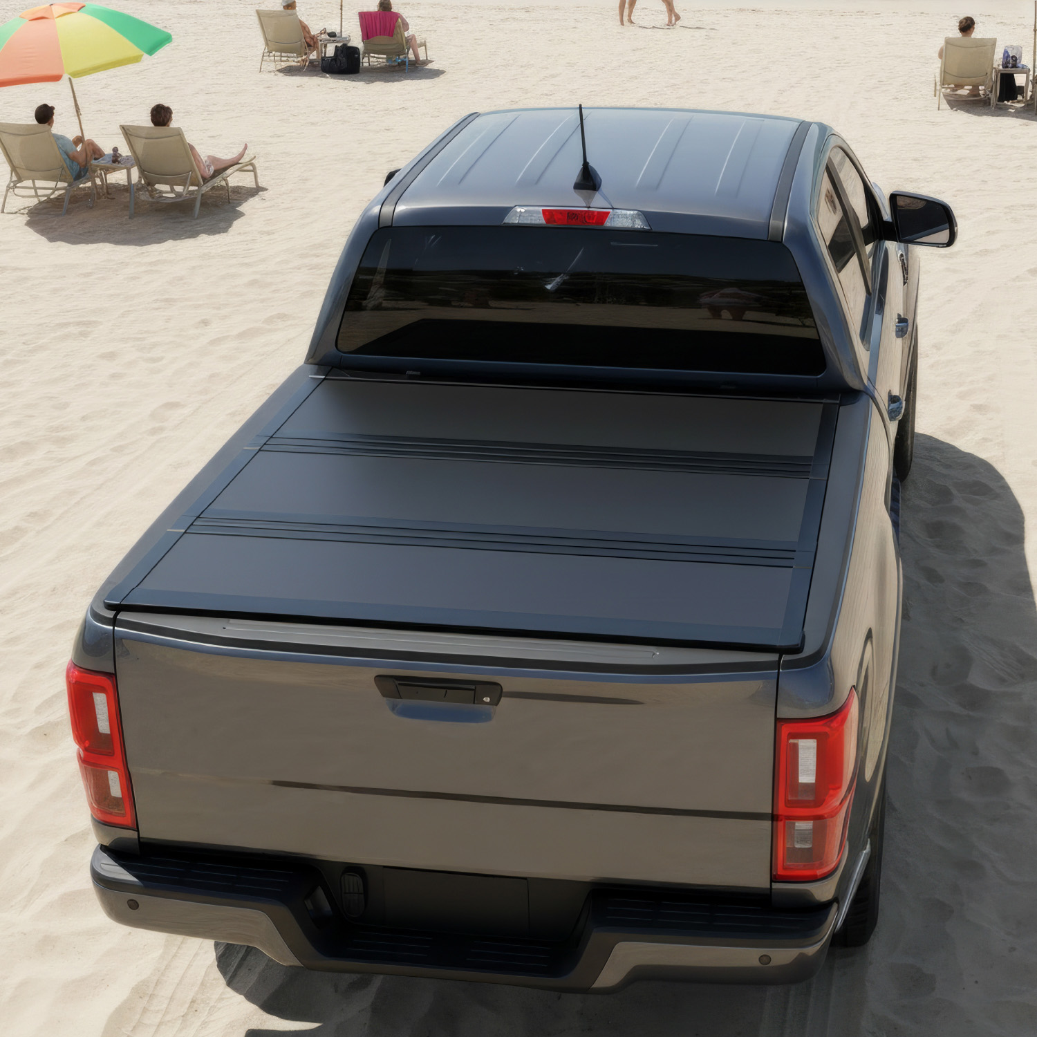 Side view of YITAMOTOR Low-Profile Hard Tri-Fold Tonneau Cover for 2019-2026 Ford Ranger 5ft Bed