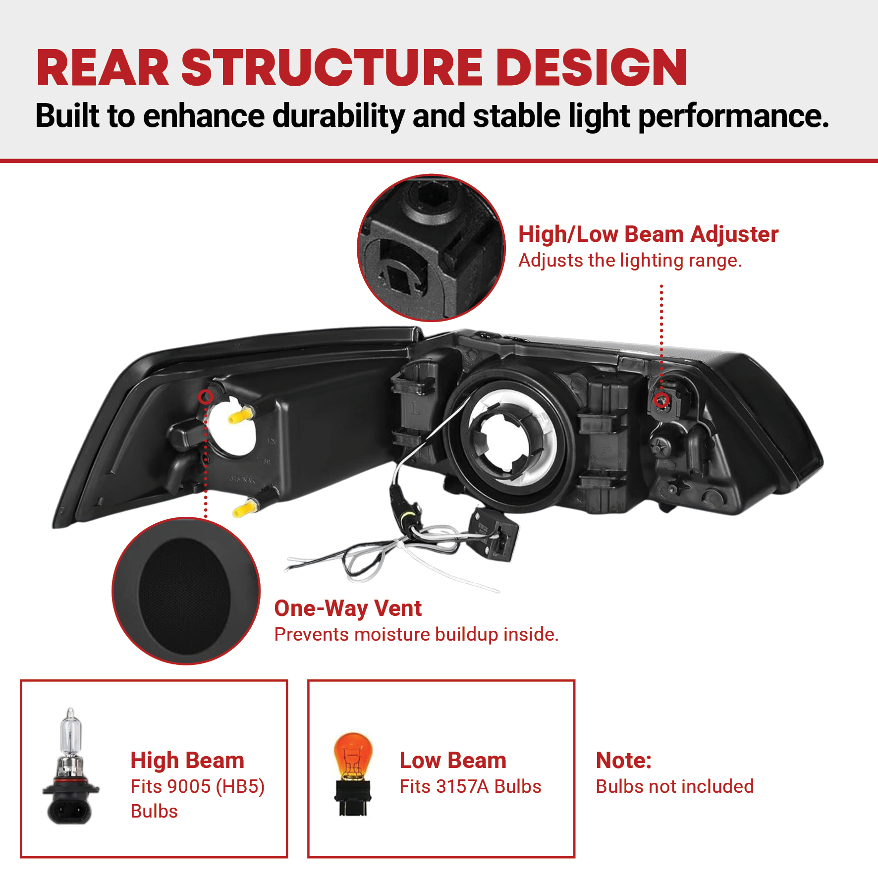Side view of YITAMOTOR® LED DRL Headlights Assembly Compatible with 1999-2004 Ford Mustang Headlamp Replacement Pair with Daytime Running Light Black Housing Clear