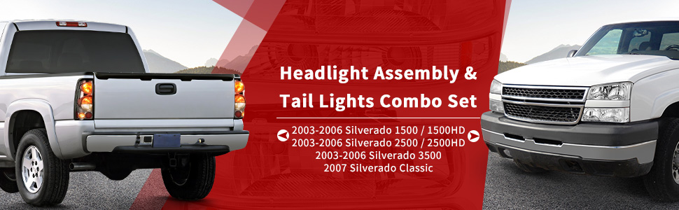 03-06 Chevy Silverado 07 Silverado Classic Chrome Housing Headlights + Taillights Combo