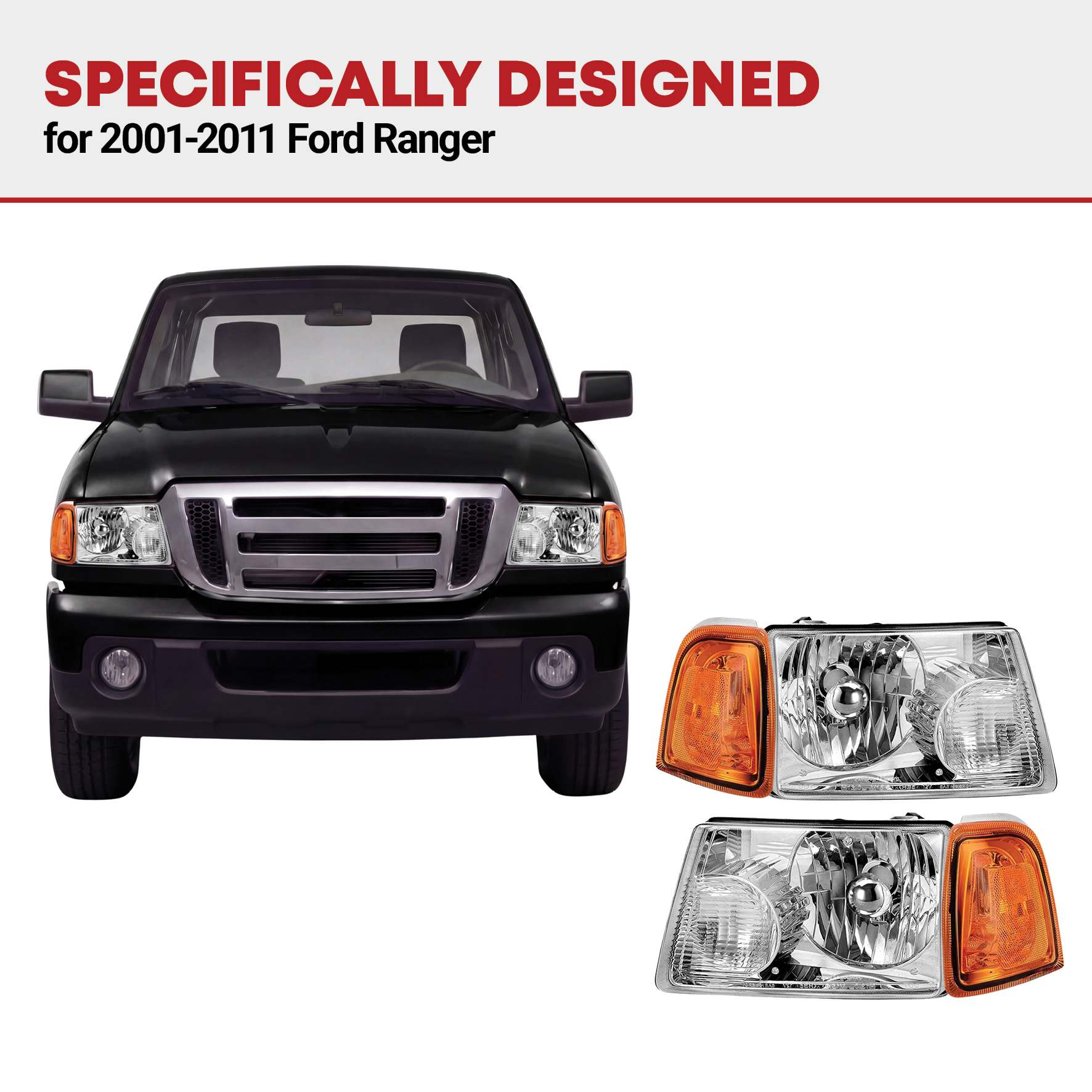 Side view of YITAMOTOR® 2006-2010 Ford Explorer Headlight Assembly Chrome Housing with Amber Reflector