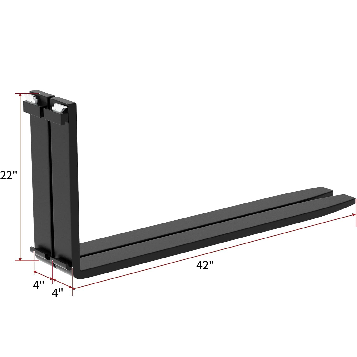 Side view of YITAMOTOR 2500 lbs Skid Steer Pallet Fork Attachment | 45" Frame, 42" Blades, Quick Tach
