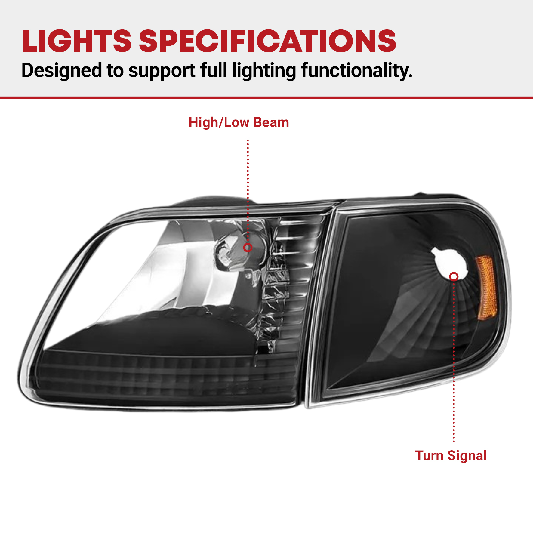 Side view of YITAMOTOR® 1997-2003 Ford F-150 Pickup / 1997-2002 Ford Expedition Headlight Assembly Headlamp with Corner Light