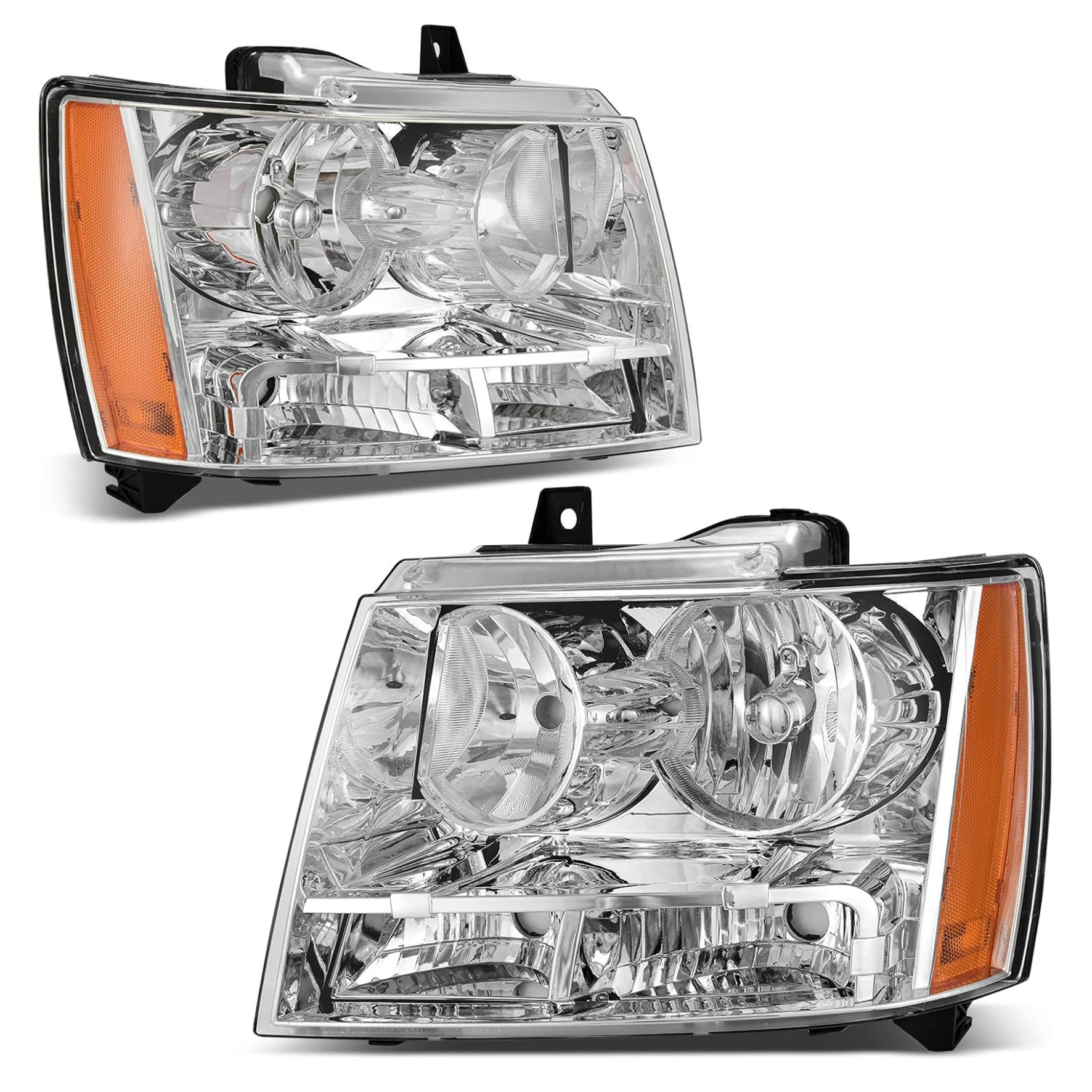 YITAMOTOR® 2007-2013 Chevy Avalanche / Suburban Tahoe Halogen Headlights Assembly Chrome Housing Amber Reflector Clear Lens