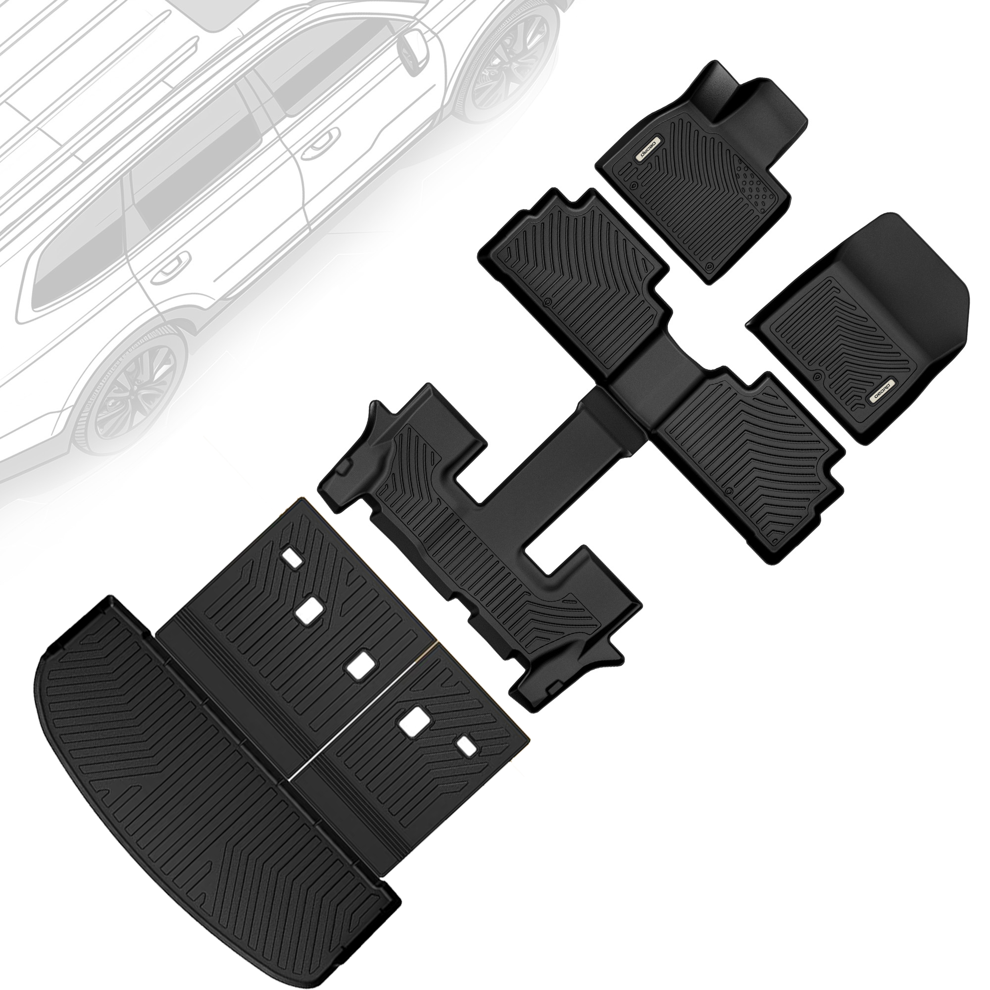 OEDRO Floor Mats Liner Set with Backrest for 2020-2025 Kia Telluride EX SX Models 7 & 8 Seats, with 2nd Bucket Seats Without Center Console