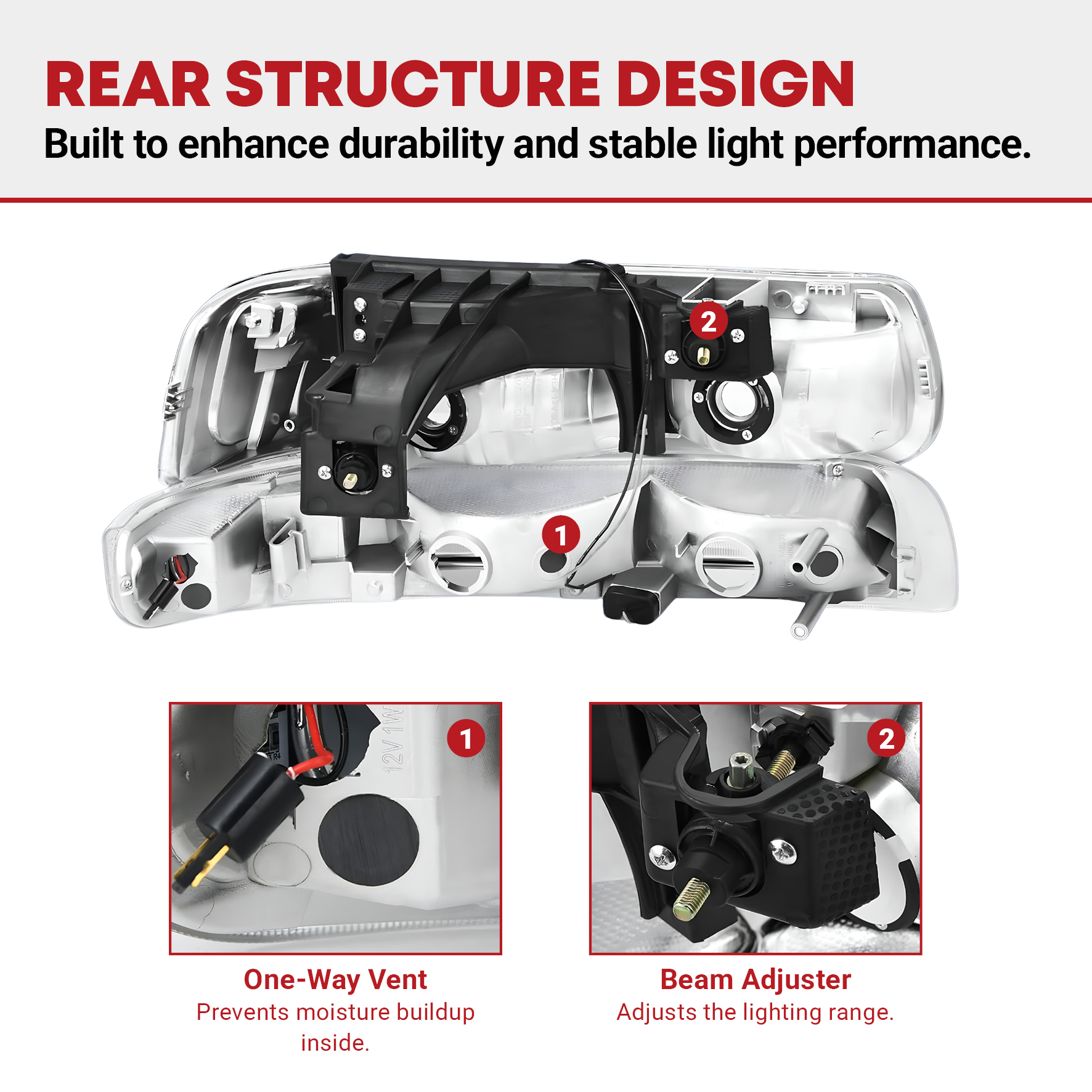 Side view of YITAMOTOR® 1999-2002 Chevy Silverado LED DRL Headlights Bumper Lamps Black Housing