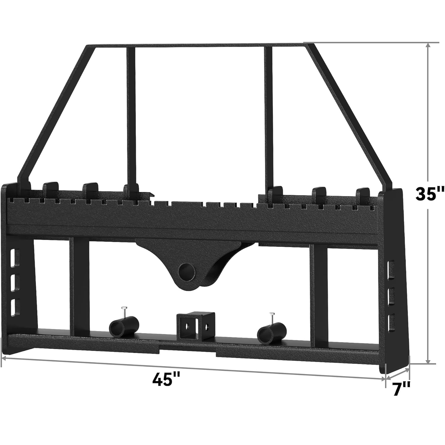 Side view of YITAMOTOR 2500 lbs Skid Steer Pallet Fork Attachment | 45" Frame, 42" Blades, Quick Tach