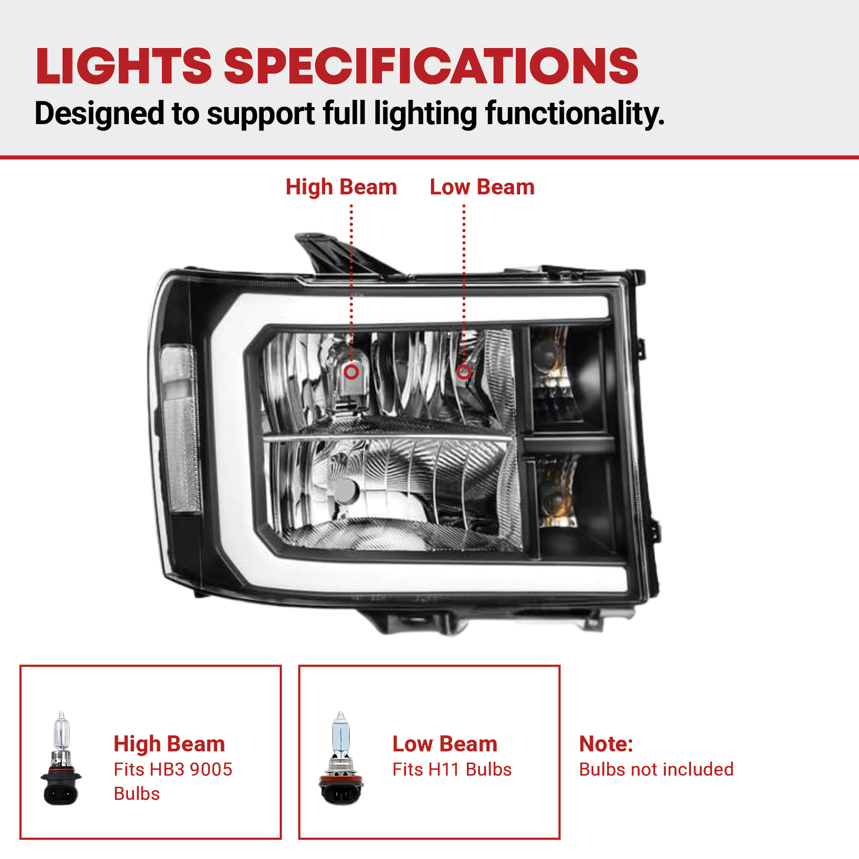 Side view of For 2007-2013 GMC Sierra 1500 2500HD 3500HD LED DRL Black Headlights Lamp Pair