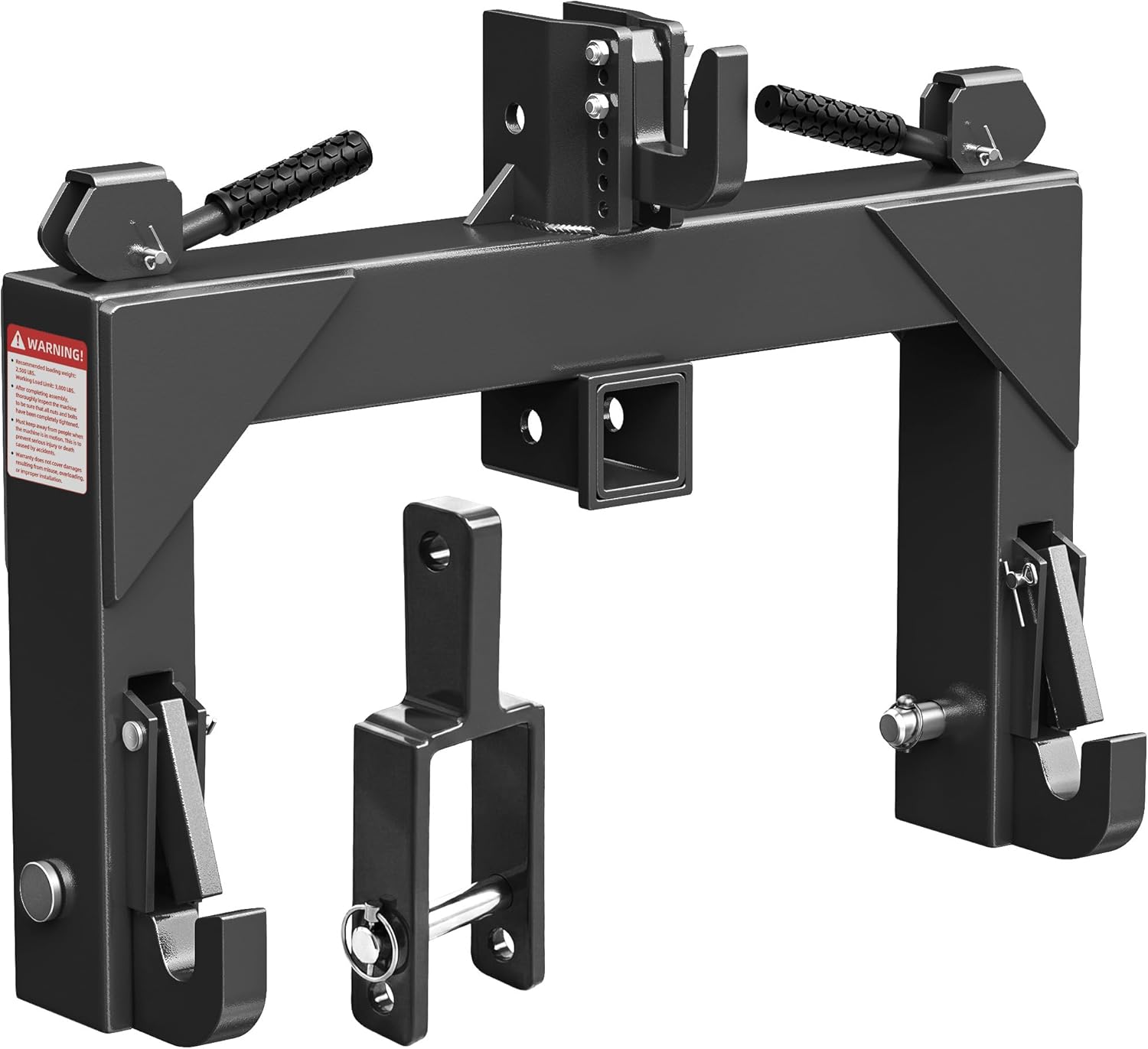 YITAMOTOR 3 Point Quick Hitch Black with 2" Receiver for Category 1 Tractors | 3000 lbs Capacity, 5-Level Adjustable Bolt