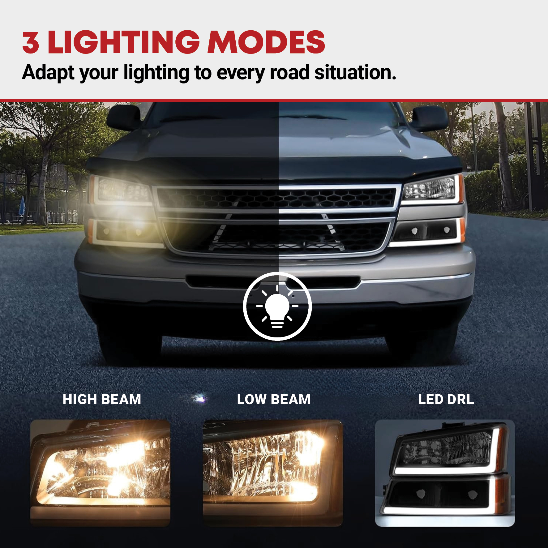 Side view of YITAMOTOR® 2003-2006 Chevy Silverado W/ LED DRL Headlights