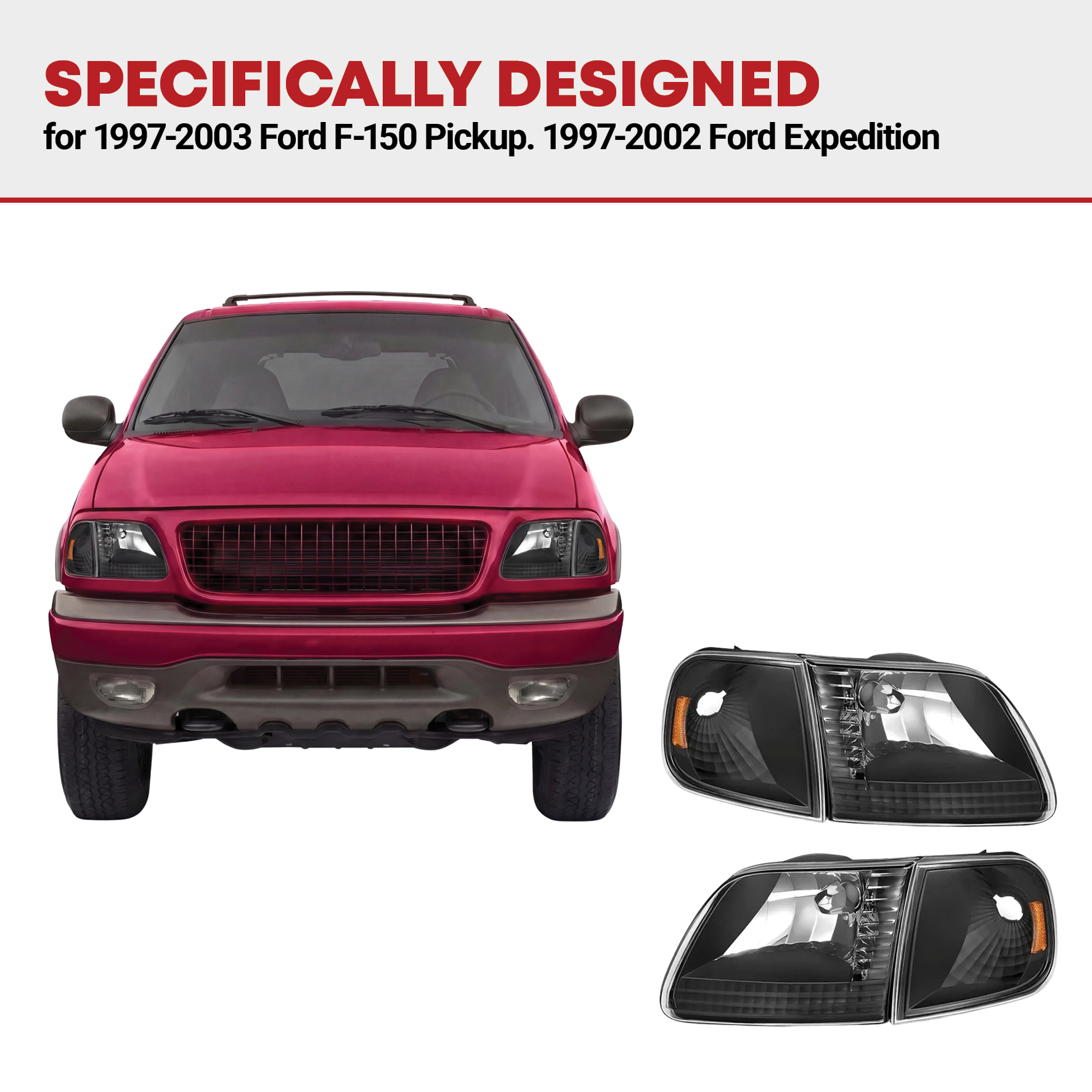 Side view of YITAMOTOR® 1997-2003 Ford F-150 Pickup / 1997-2002 Ford Expedition Headlight Assembly Headlamp with Corner Light