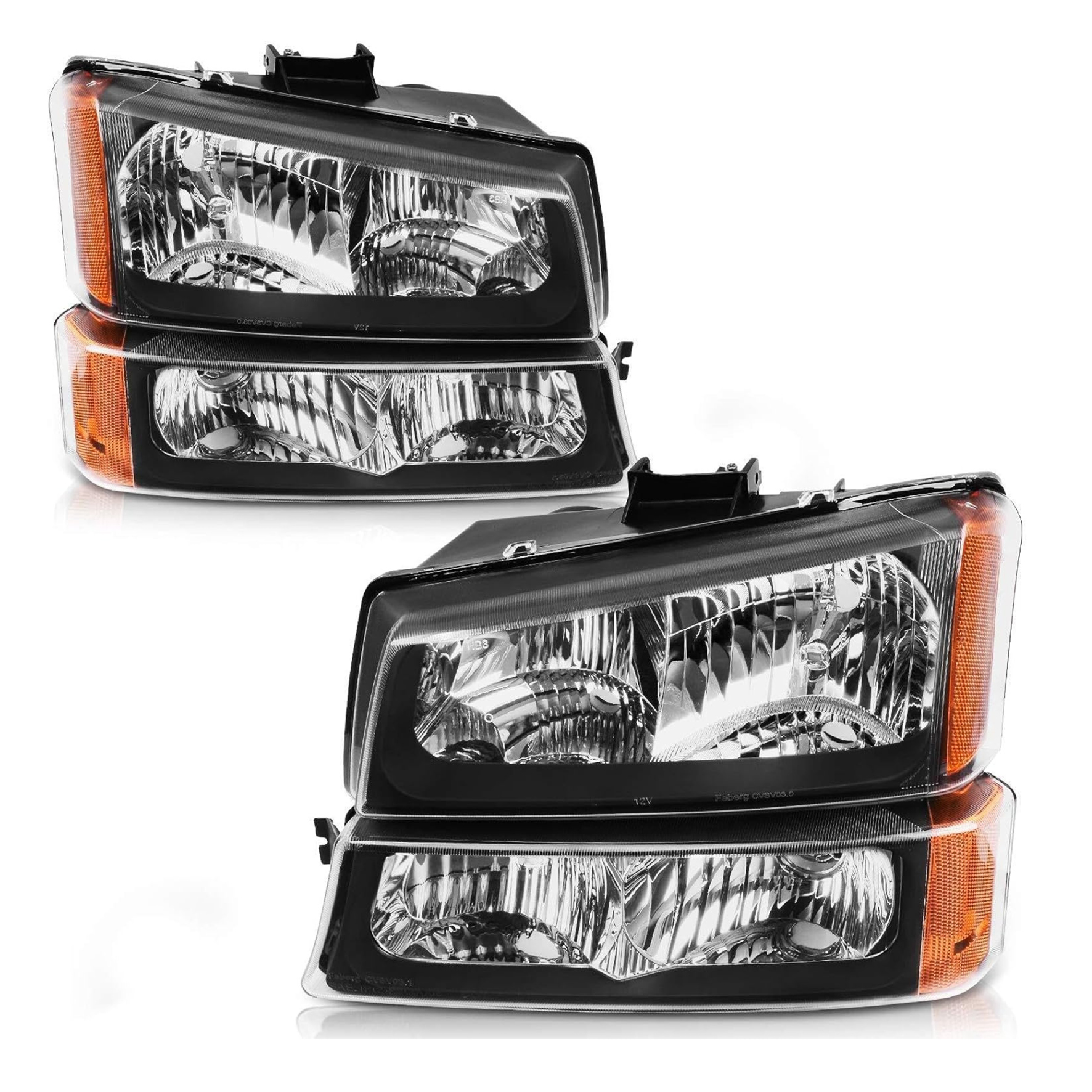 YITAMOTOR® 2003-2007 Chevy Silverado Headlight Assembly Black Housing Amber Side + Bumper Headlights Lamps