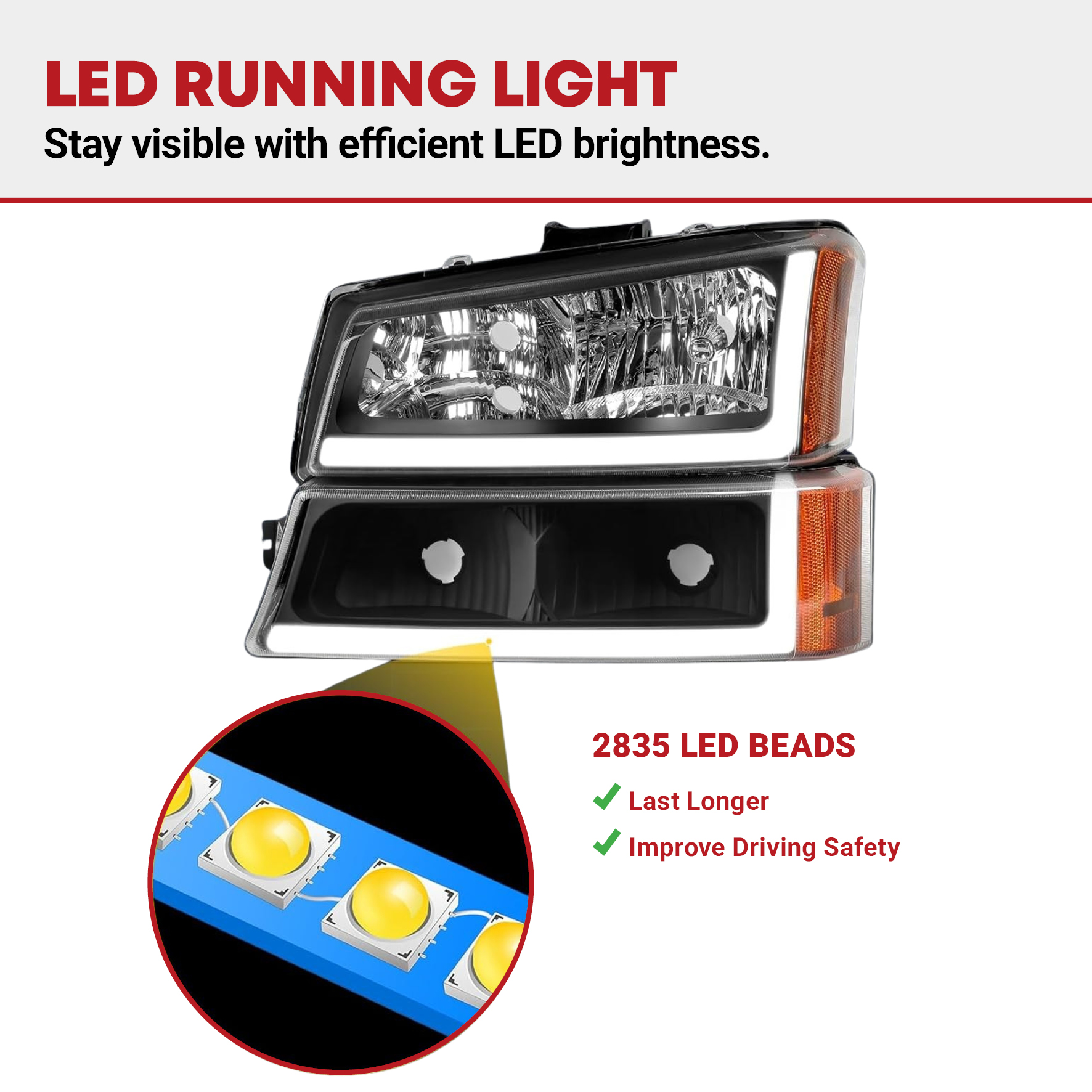 Side view of YITAMOTOR® 2003-2006 Chevy Silverado W/ LED DRL Headlights