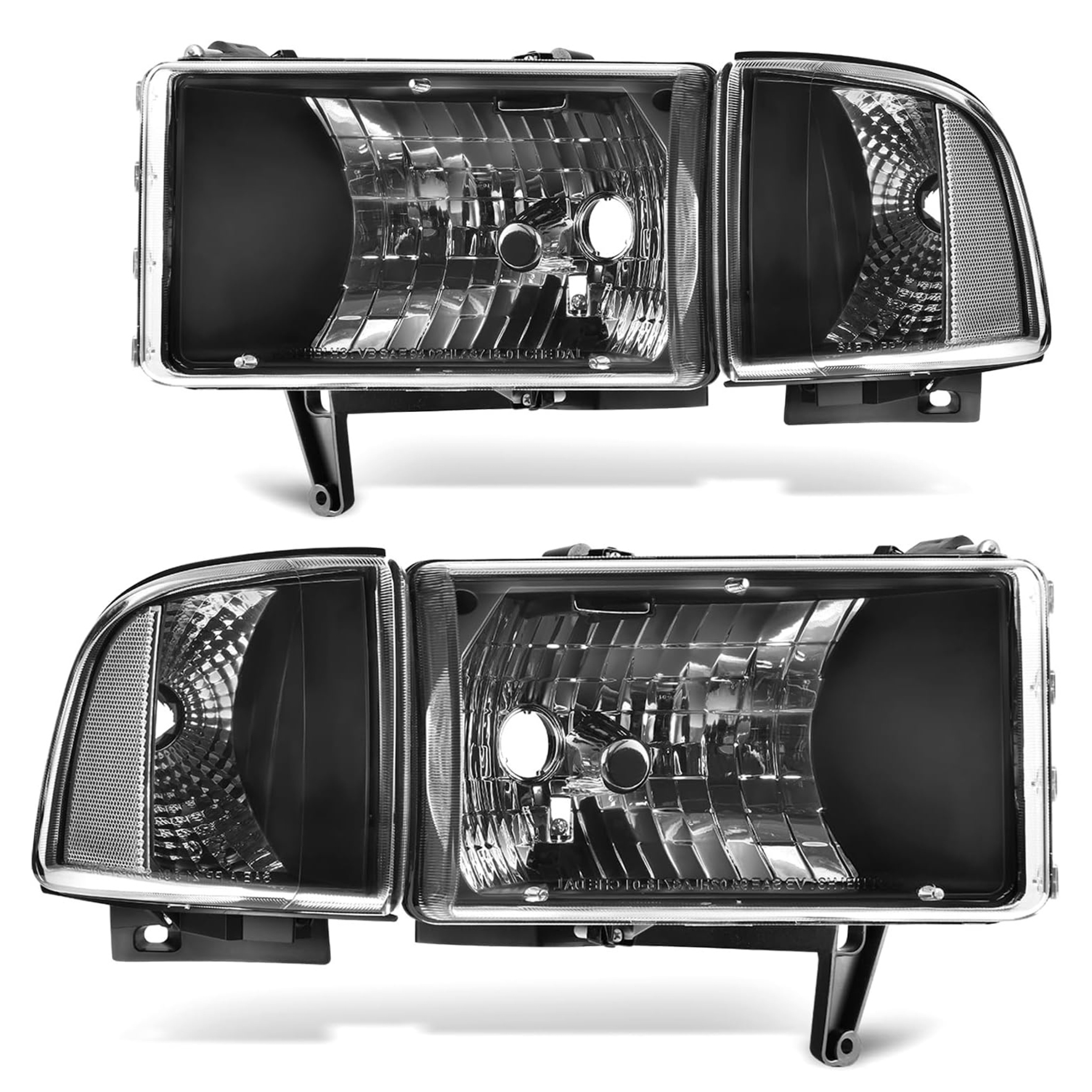 YITAMOTOR® Replacement Headlights For 1994-2002 Dodge Ram 1500 2500 3500 Black Headlamp Set