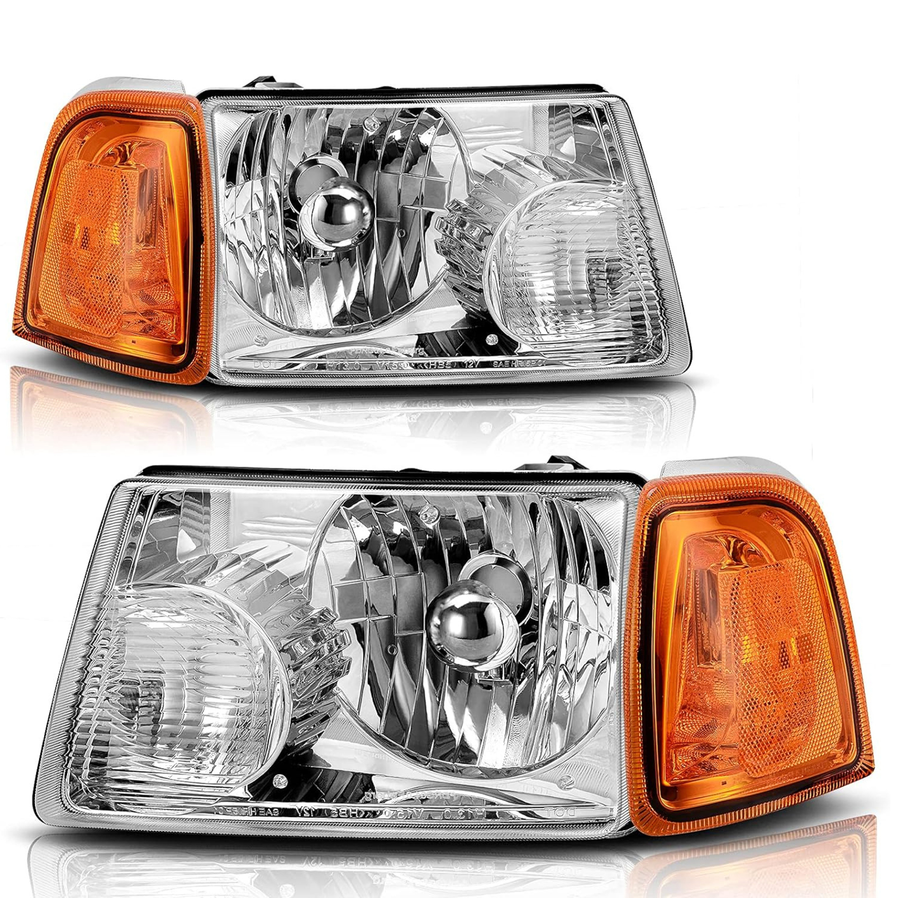 YITAMOTOR® 2001-2011 Ford Ranger Headlight Assembly Chrome Housing Amber Corner Lights Headlamp