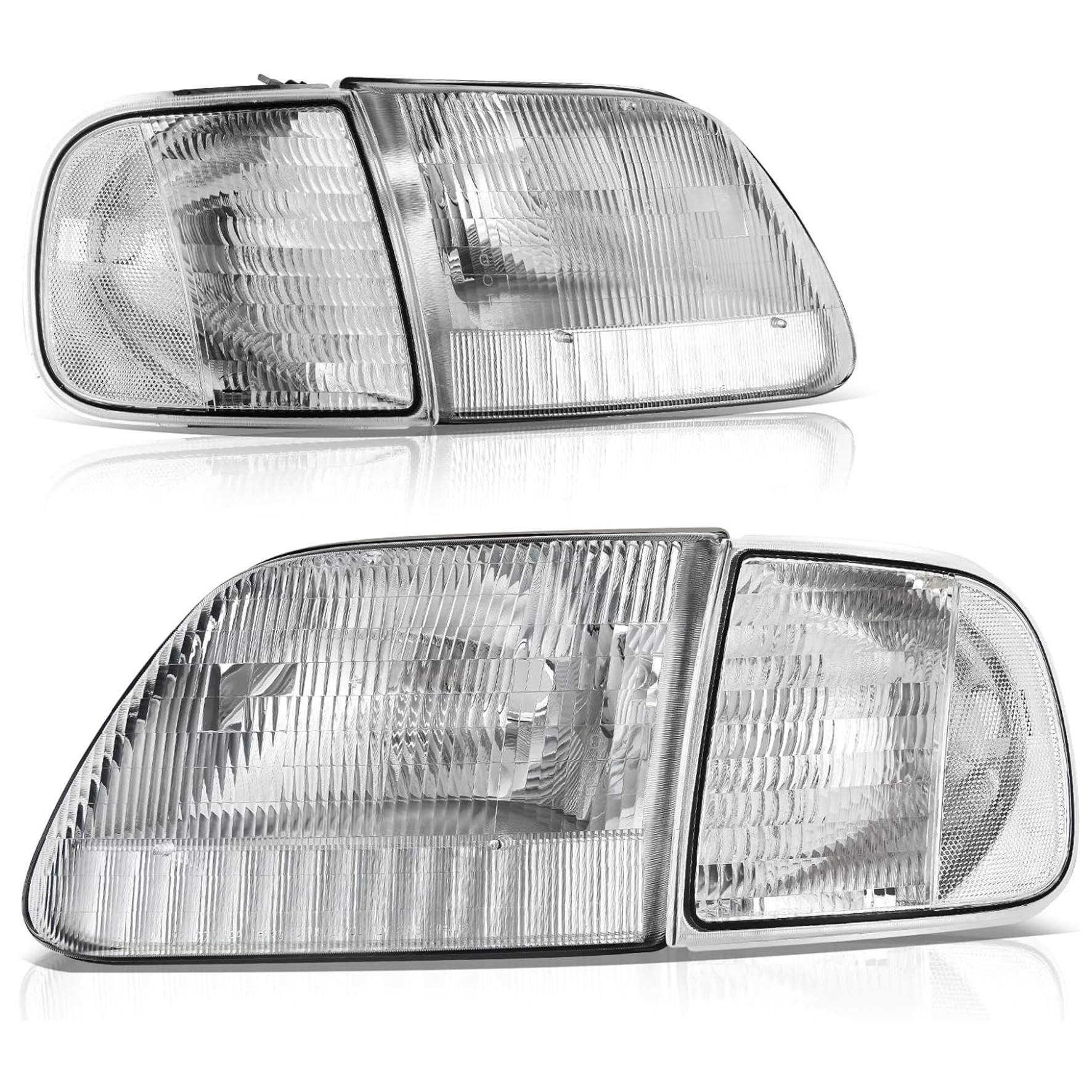 YITAMOTOR® 1997-2003 Ford F-150 / 97-02 Ford Expedition Headlight Assembly Pickup Headlamp Chrome Housing