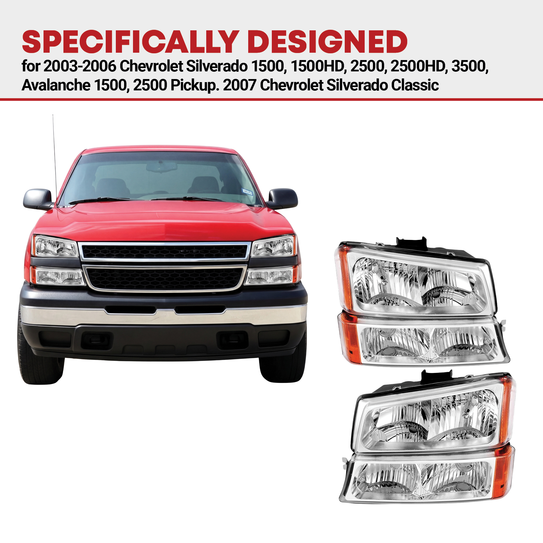 Side view of YITAMOTOR® 2003-2006 Chevy Silverado Avalanche Chrome Housing Headlamps Set Headlight Assembly