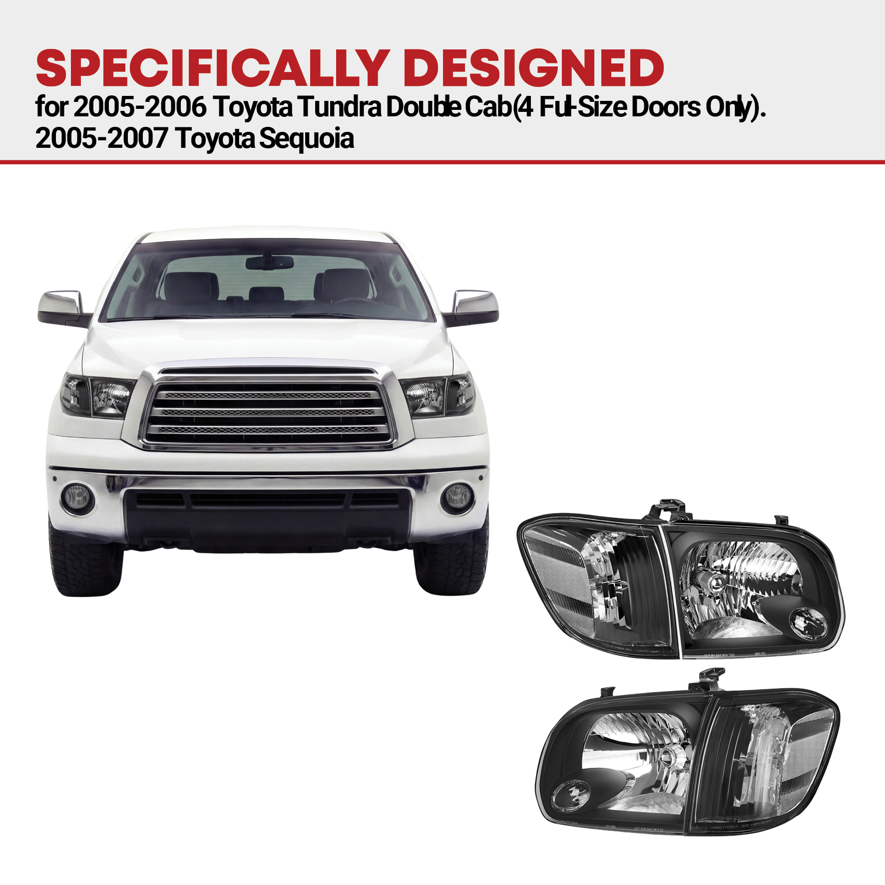 Side view of YITAMOTOR® Headlights For 2005-2006 Toyota Tundra 05-07 Sequoia Black housing Corner Lamps