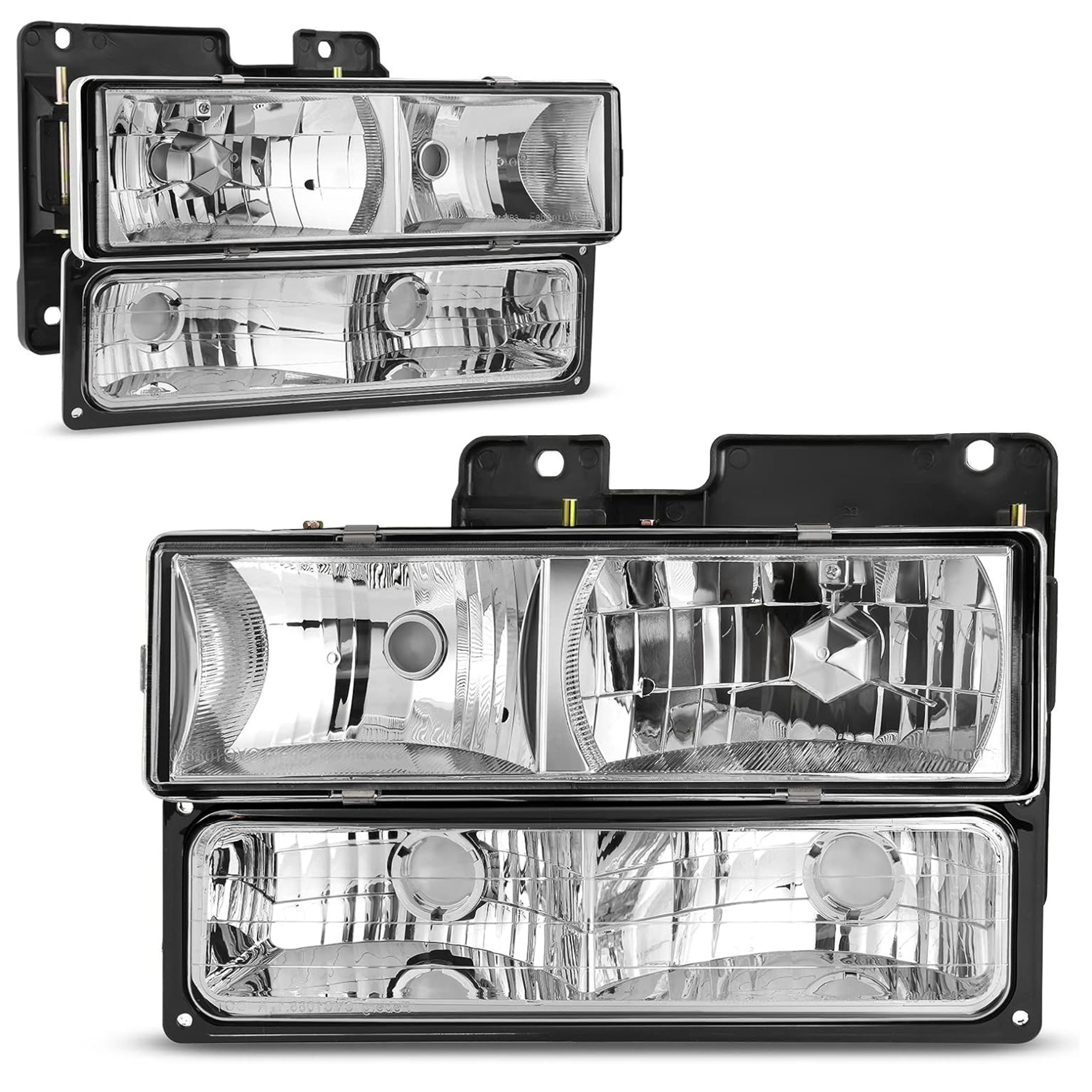 YITAMOTOR® Headlight Assembly with Bumper Lights Compatible with 1990-1999 Chevy C/K Suburban Silverado Tahoe Blazer GMC C/K Yukon Pickup Truck Headla