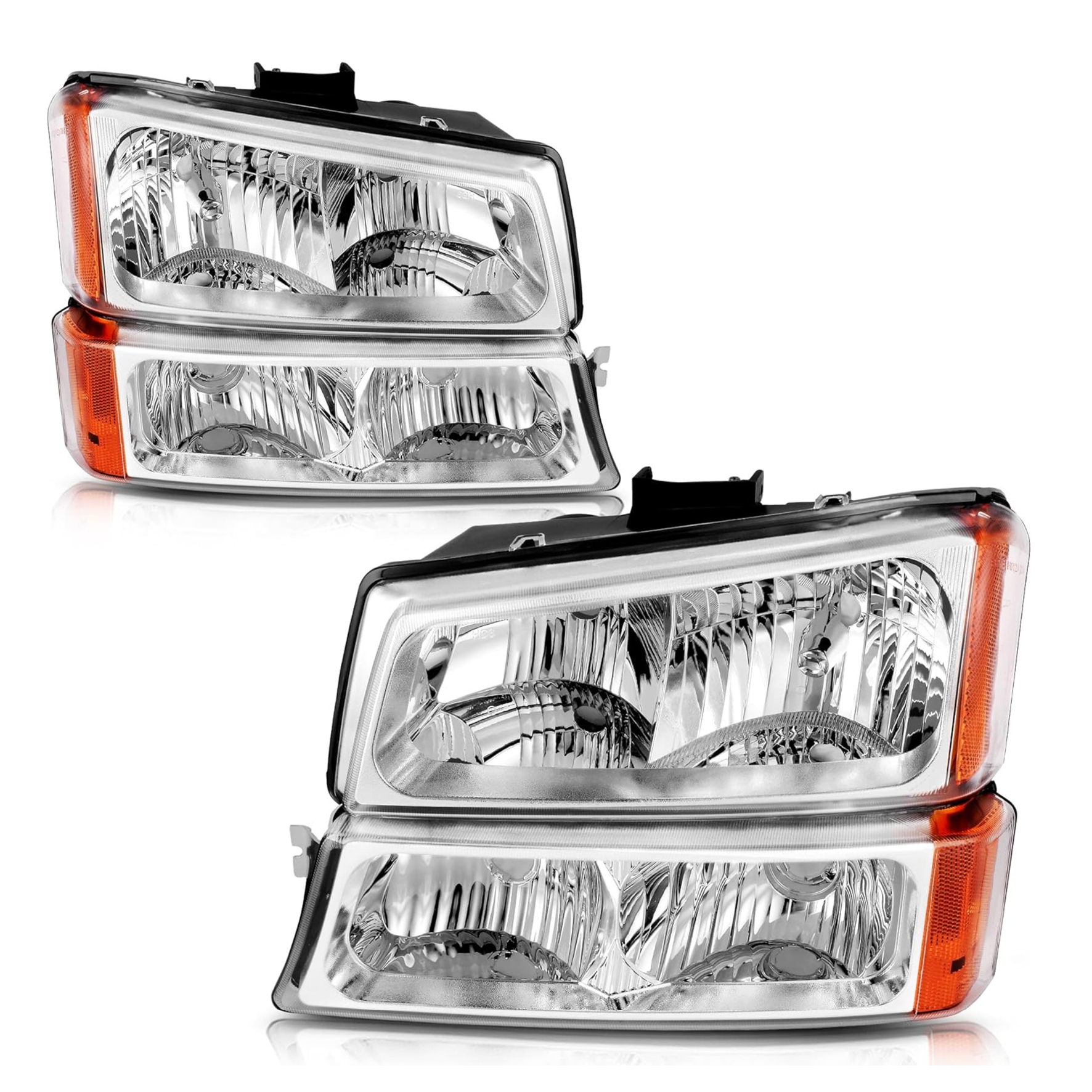 YITAMOTOR® 2003-2006 Chevy Silverado Avalanche Chrome Housing Headlamps Set Headlight Assembly