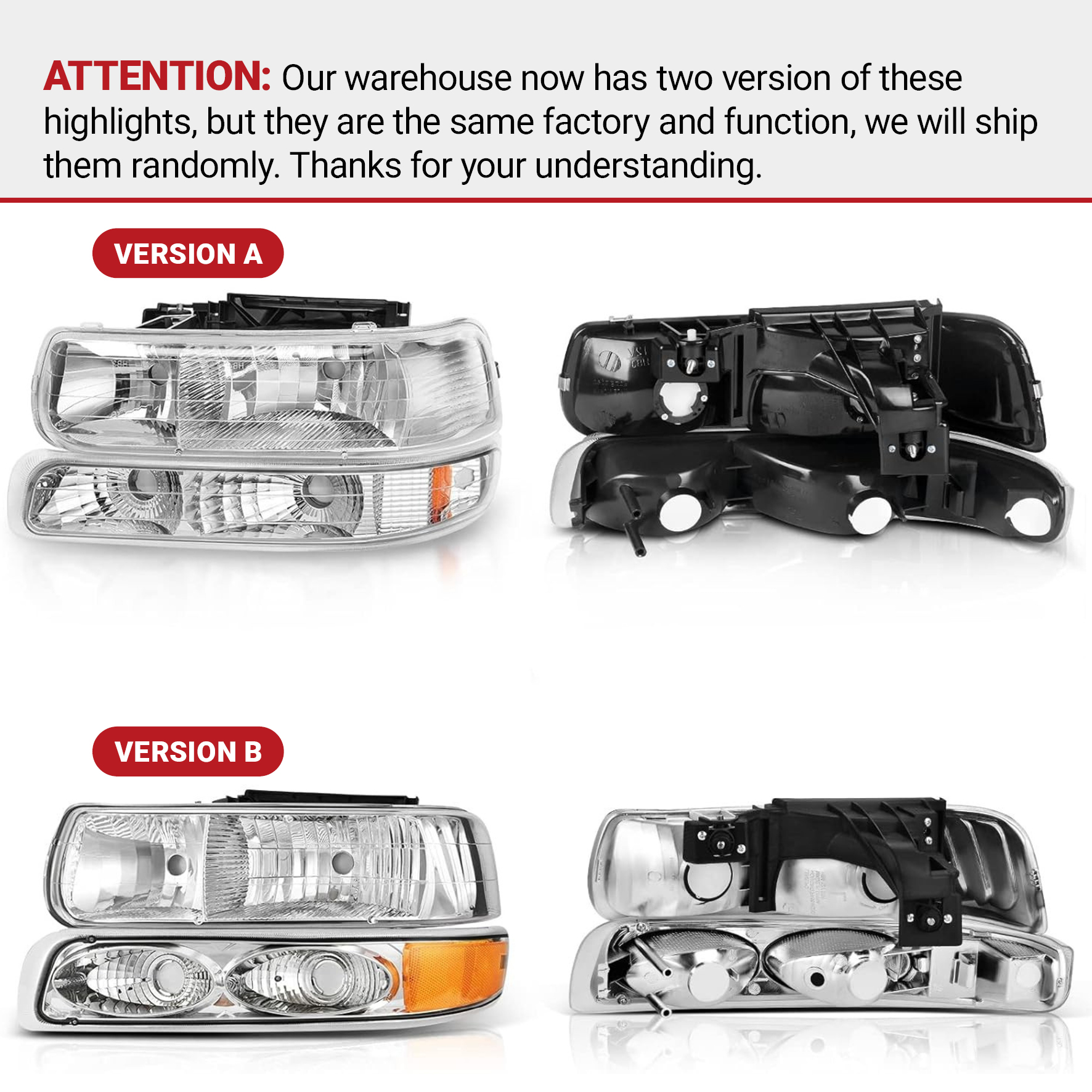Side view of YITAMOTOR® 1999-2002 Chevy Silverado/2000-2006 Tahoe Suburban Headlight Assembly